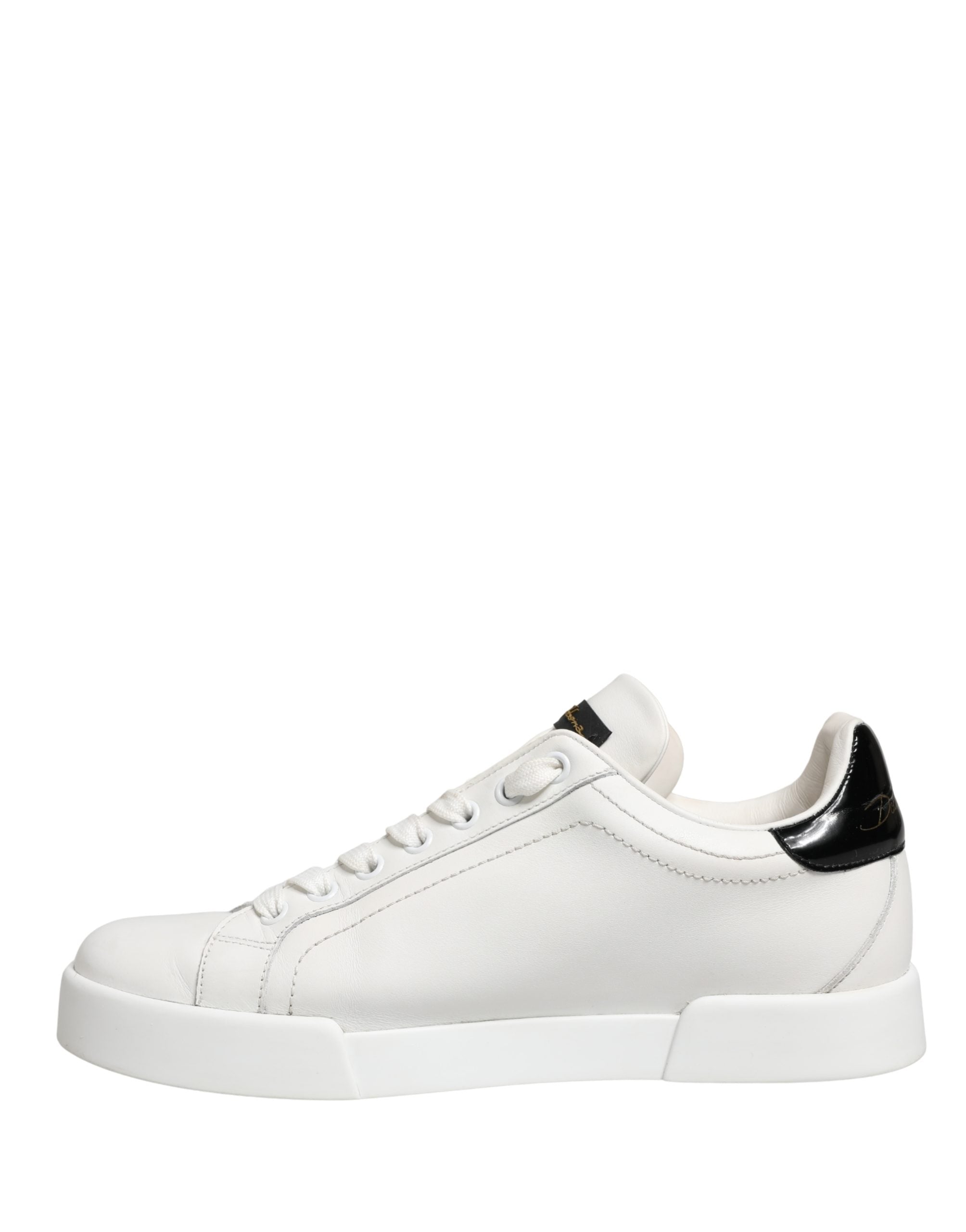 Dolce & Gabbana White Black Portofino Leather Sneakers Shoes