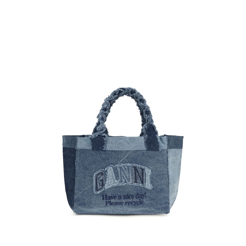 Ganni Blue Cotton Shoulder Bag - Elevate Everyday Elegance