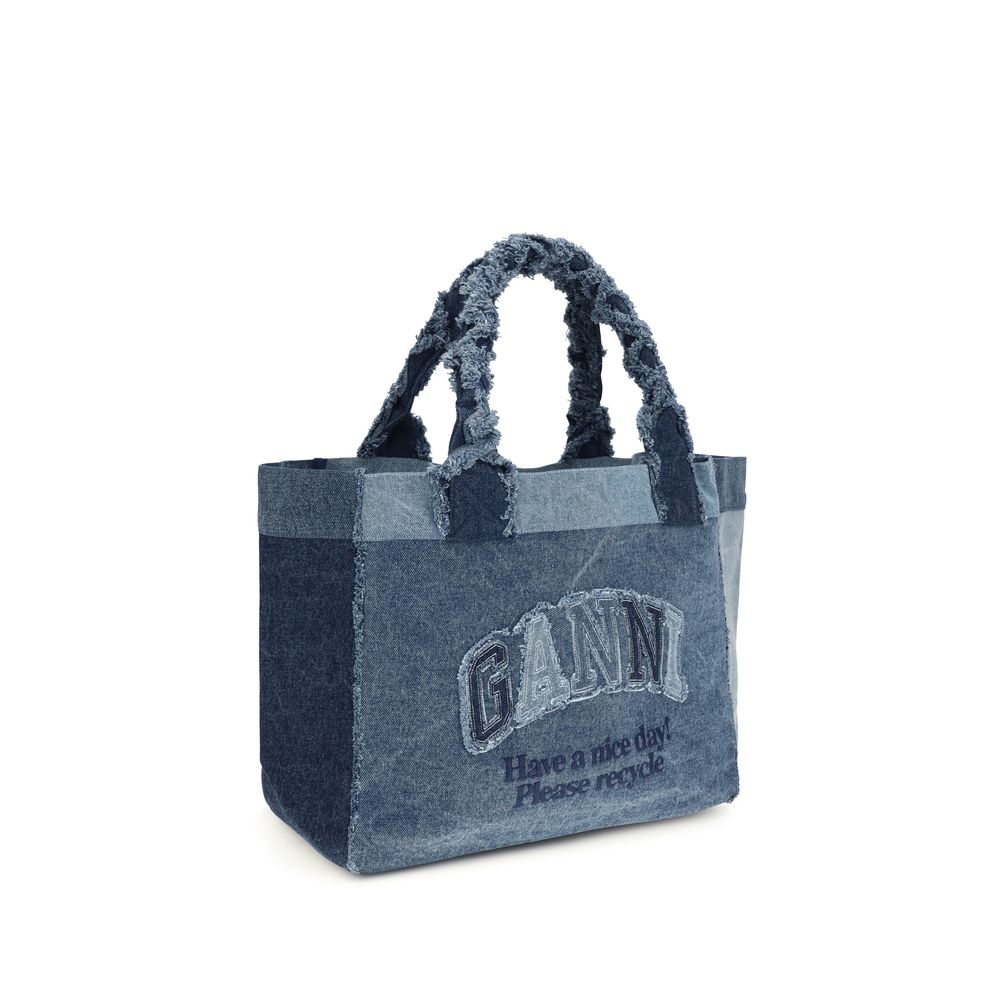 Ganni Blue Cotton Shoulder Bag - Timeless Elegance Redefined