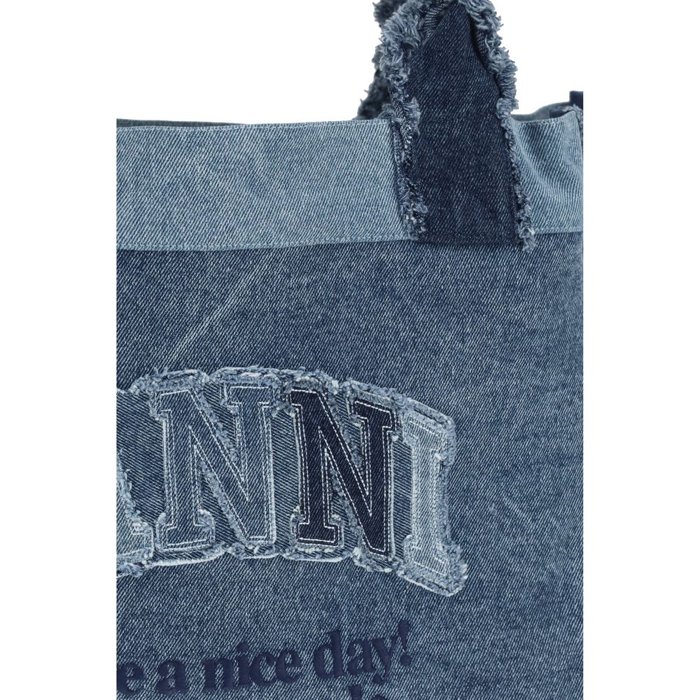 Ganni Blue Cotton Shoulder Bag - Elevate Everyday Elegance