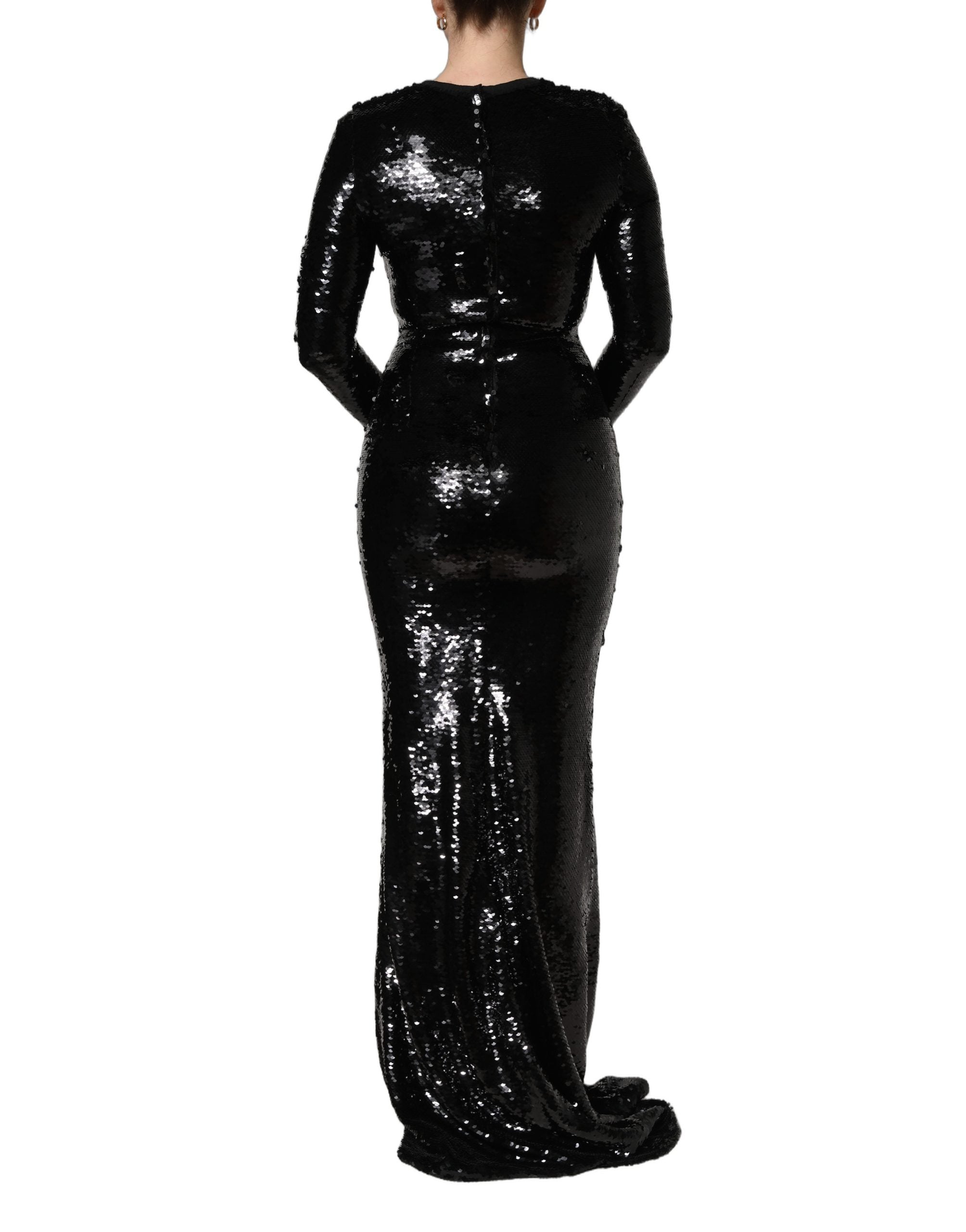 Experience the allure of the Dolce & Gabbana Black Bodycon Mermaid Sequinned Gown, a stunning embodiment of luxury and sophistication, crafted for unforgettable evenings.