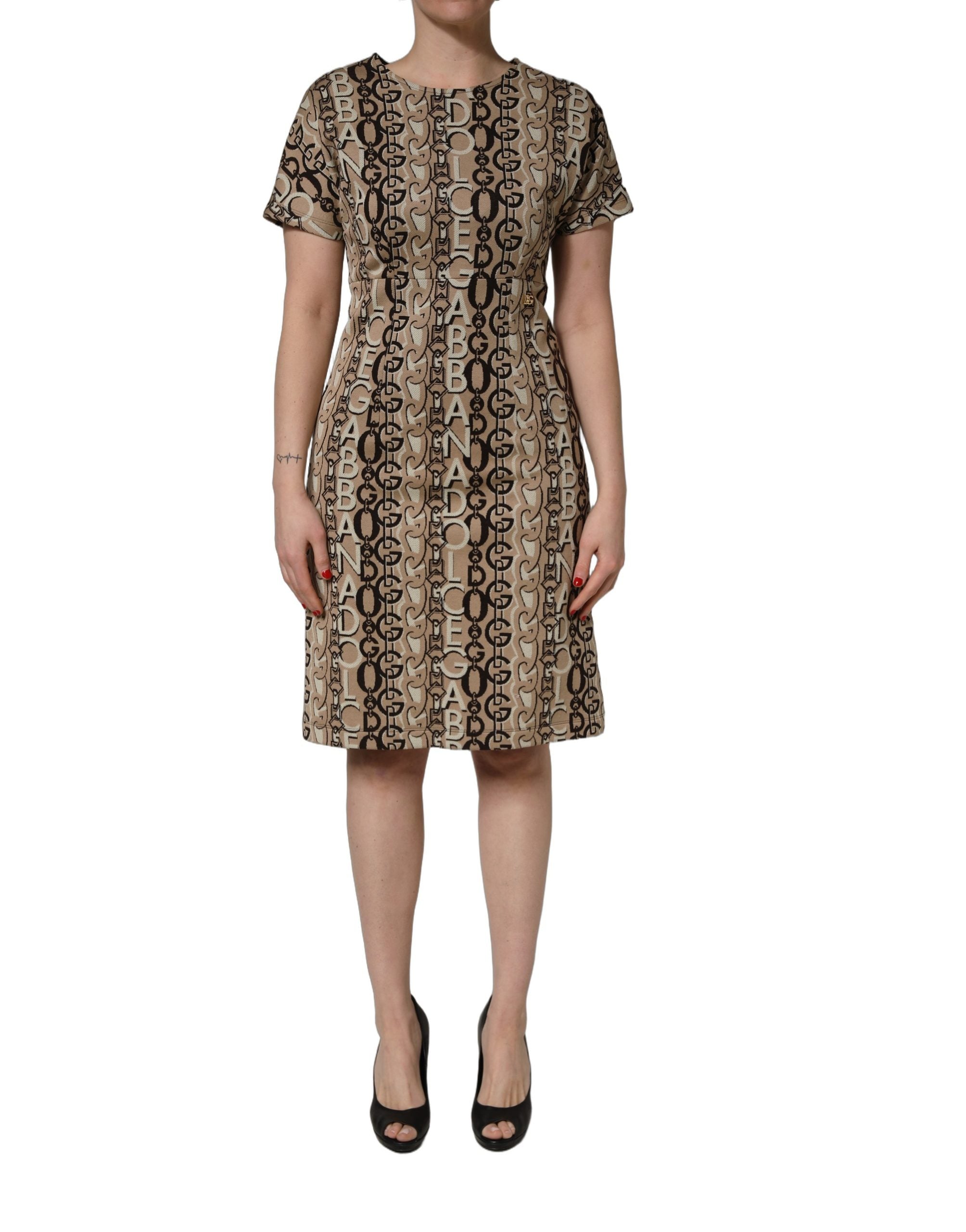 Dolce & Gabbana Brown DG Logo Chain Sheath Dress - Couture Elegance