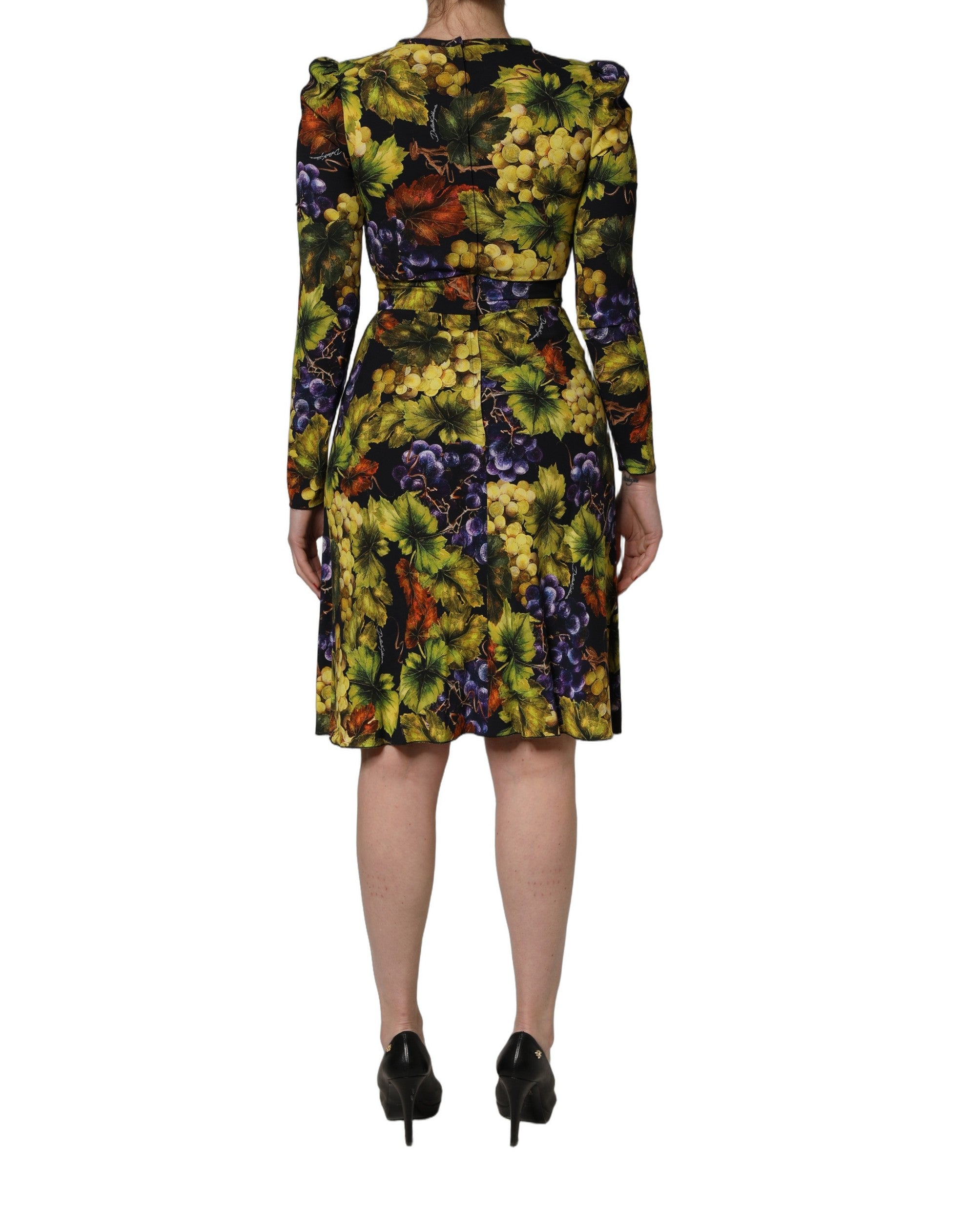 Elevate your elegance with the Dolce & Gabbana Multicolor Grape Print Midi Dress, a masterpiece of Italian craftsmanship in luxurious viscose and elastane.