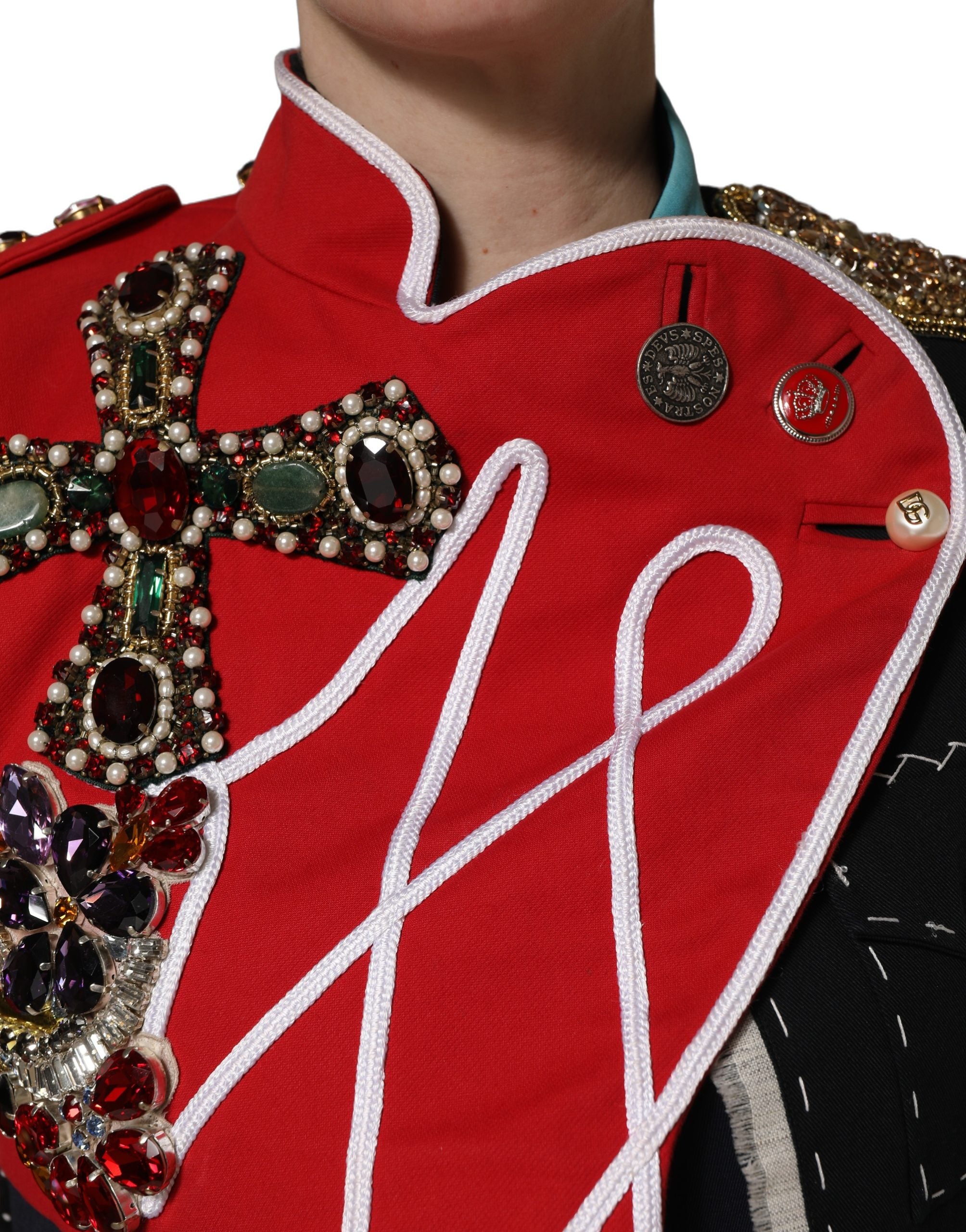 Indulge in the exquisite Dolce & Gabbana Multicolor Asymmetrical Ornate Jewel Cropped Jacket, a masterpiece of Italian craftsmanship that elevates your style to new heights.