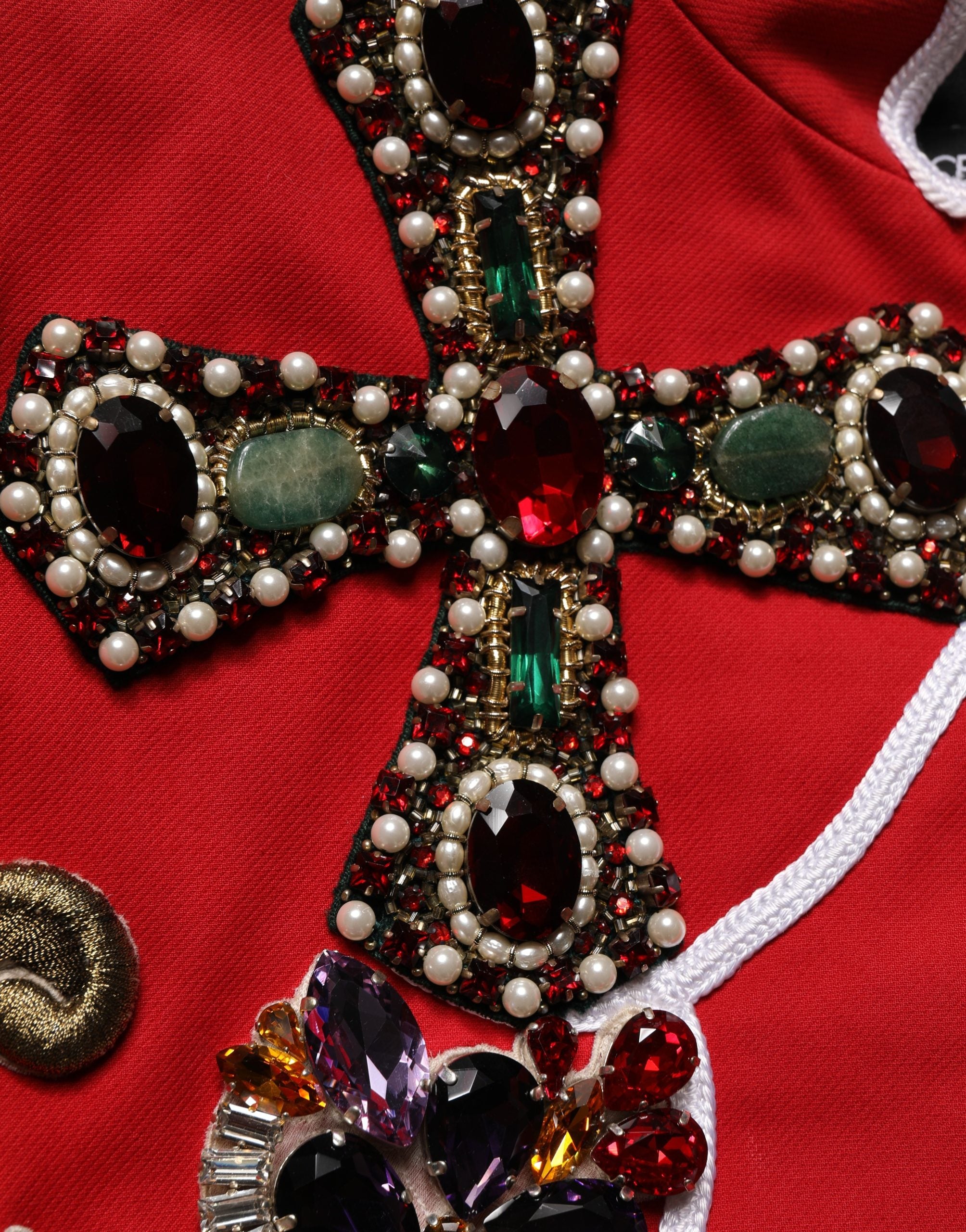 Elevate your style with the Dolce & Gabbana Multicolor Asymmetrical Ornate Jewel Cropped Jacket, a masterpiece of Italian craftsmanship that embodies luxury and sophistication.