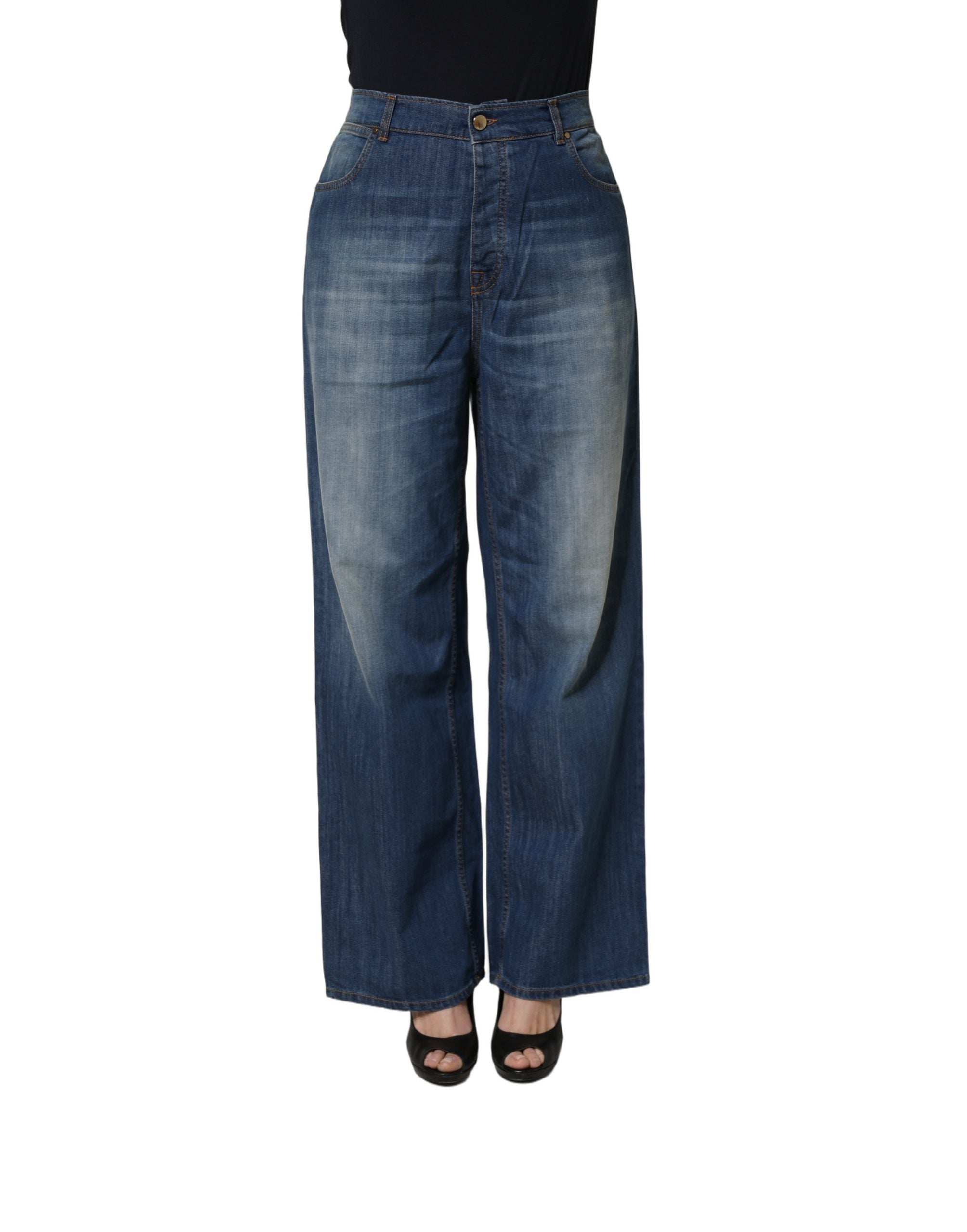 Elevate your wardrobe with PINKO's Blue Washed High Waist Wide Leg Denim, a luxurious blend of comfort and sophistication, expertly crafted in Italy.