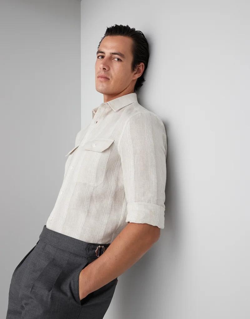 Brunello Cucinelli White Linen Dress Shirt