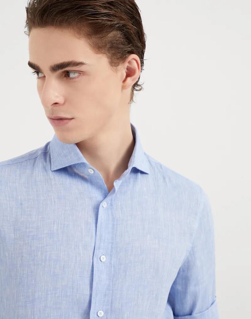 Brunello Cucinelli Blue Linen Shirt