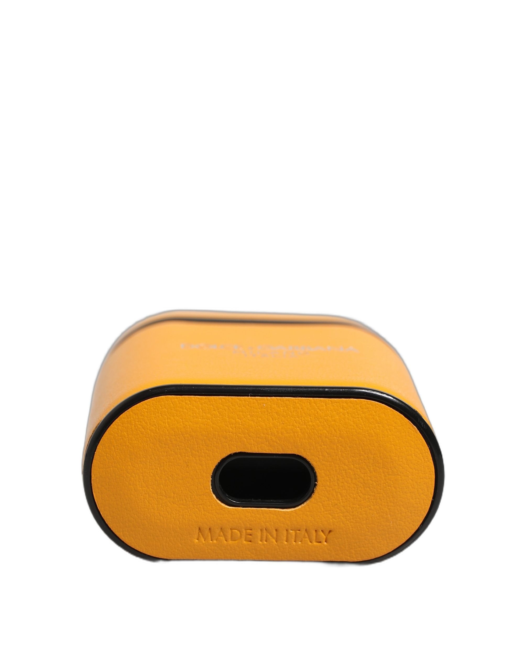 Dolce & Gabbana Case Yellow Calf Leather Logo Flip Holder Strap Airpods