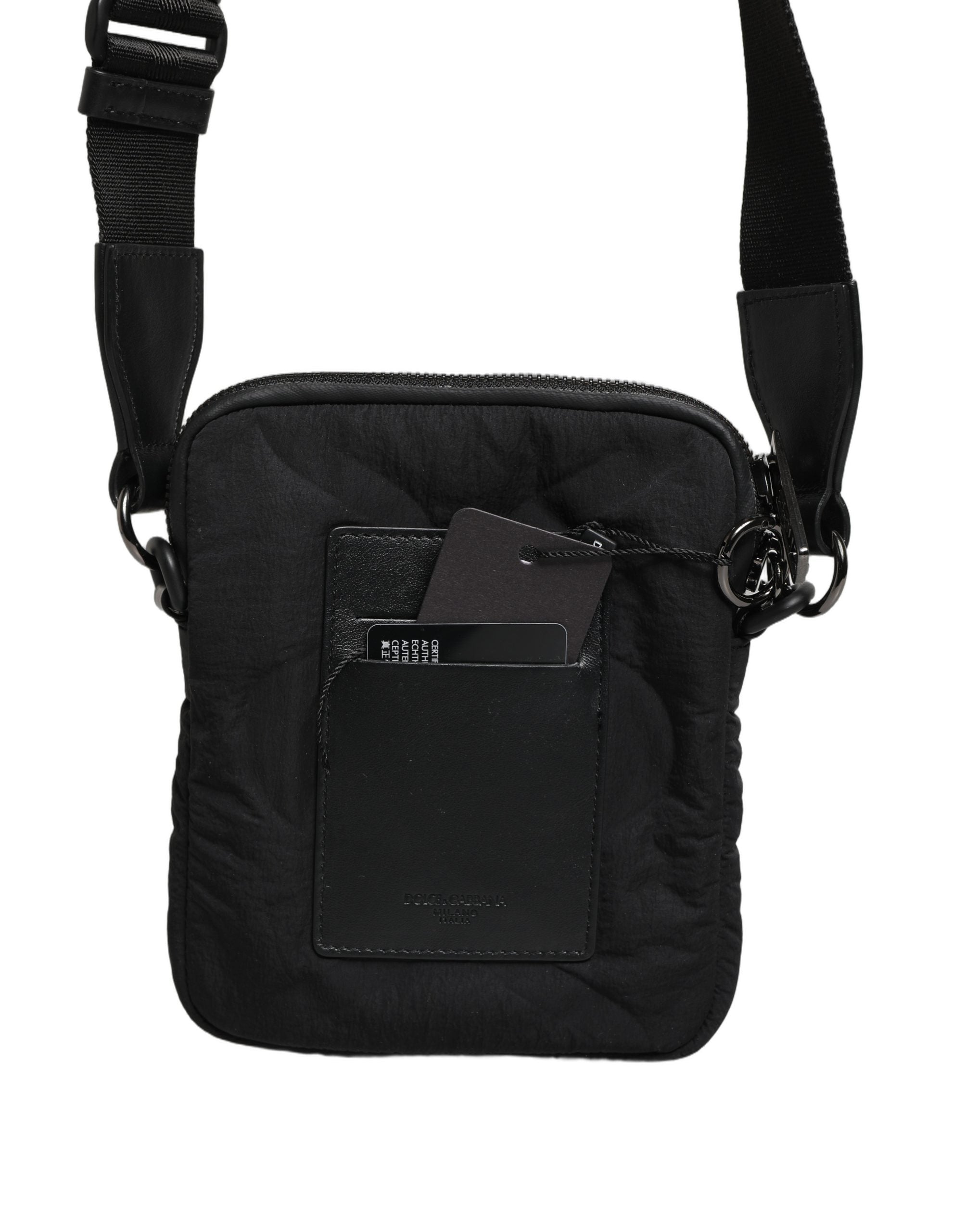 Dolce & Gabbana Black Nylon Rubberized Logo Print Crossbody Borse Bag