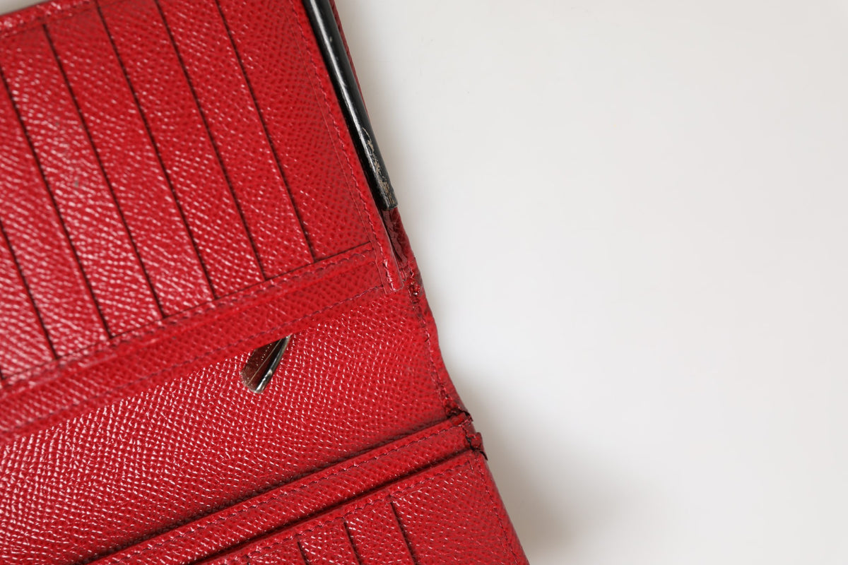 Dolce & Gabbana Red Dauphine Leather Card Holder Bifold Wallet