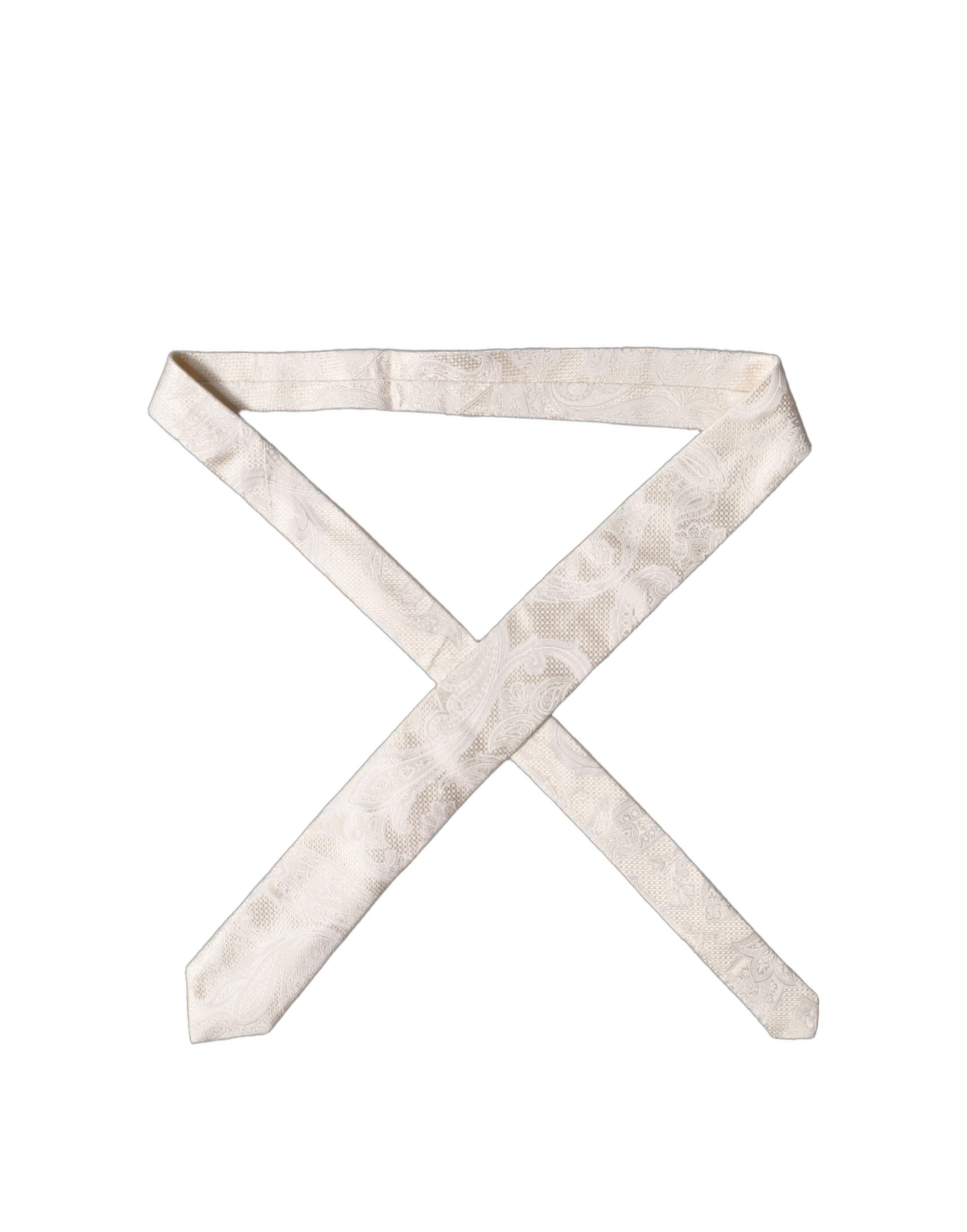 Dolce & Gabbana Off White Floral Silk Necktie - Timeless Elegance