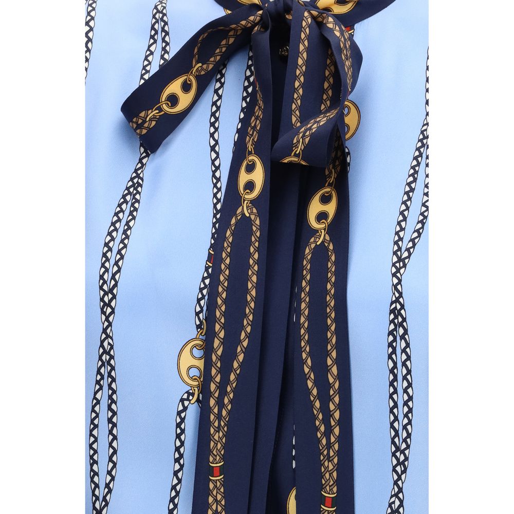 Gucci Blue Silk Pattern Shirt - Artisanal Luxury Couture Elegance
