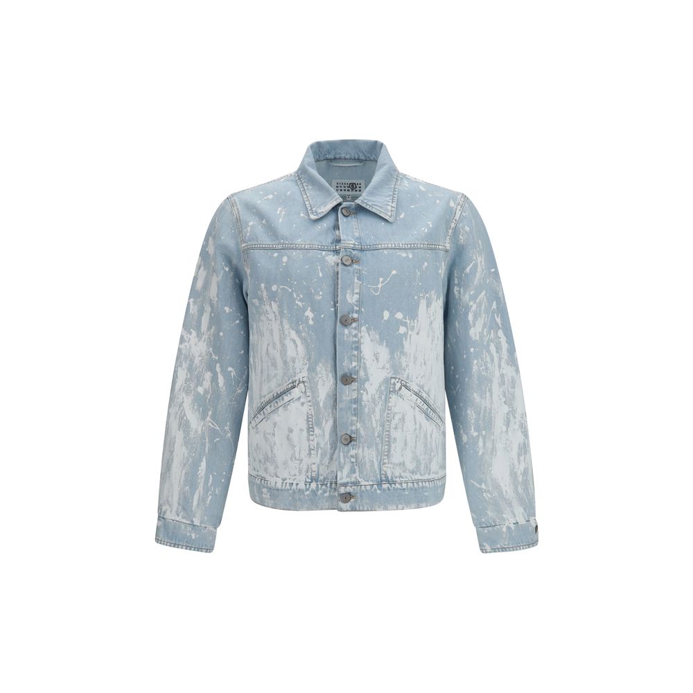 Discover the MM6 Denim Jacket, a 100% cotton masterpiece that redefines elegance with its unique paint-effect finish, perfect for the discerning individual.