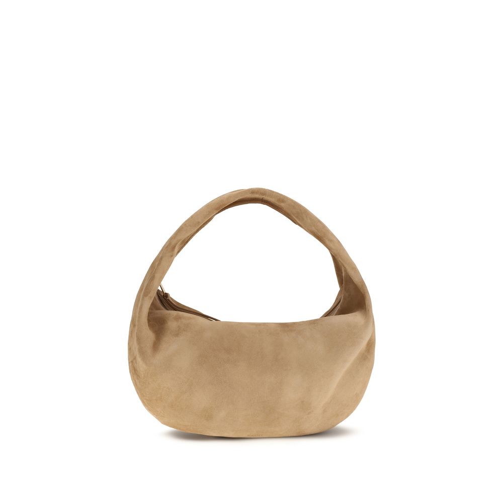 Elevate your style with the Khaite Beige Calf Leather Bos Taurus Shoulder Bag, a luxurious suede masterpiece that embodies relaxed elegance and sophisticated versatility.