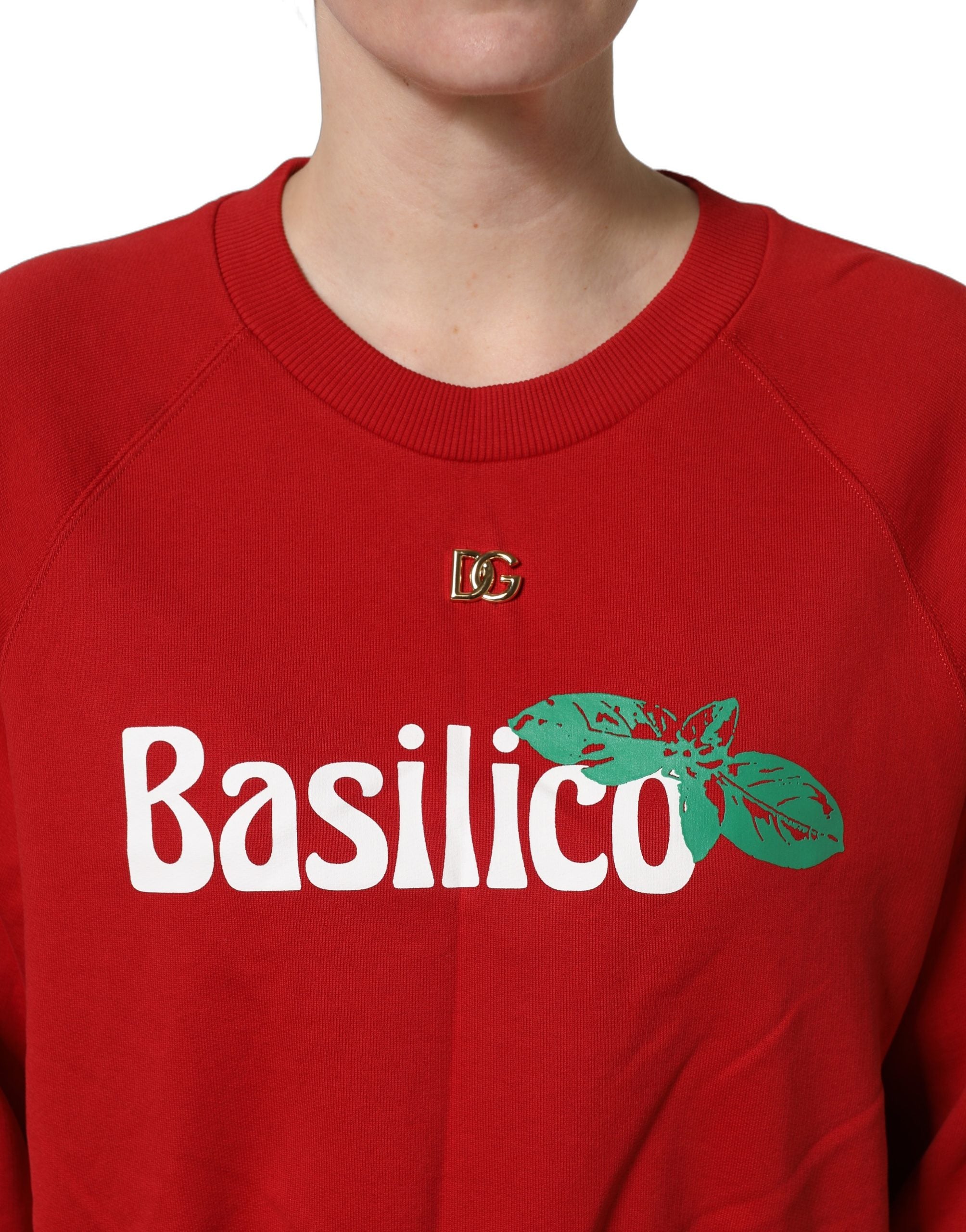 Elevate your wardrobe with the Dolce & Gabbana Red Cotton Cropped Basilico Sweatshirt, a masterpiece of Italian craftsmanship designed for bold sophistication.