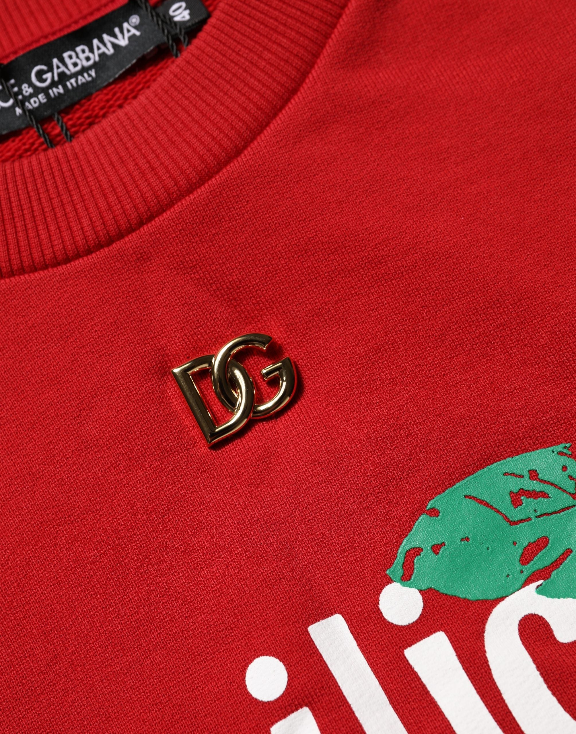Elevate your wardrobe with the Dolce & Gabbana Red Cotton Cropped Basilico Sweatshirt, a statement of Italian craftsmanship and bold elegance, perfect for the discerning individual.