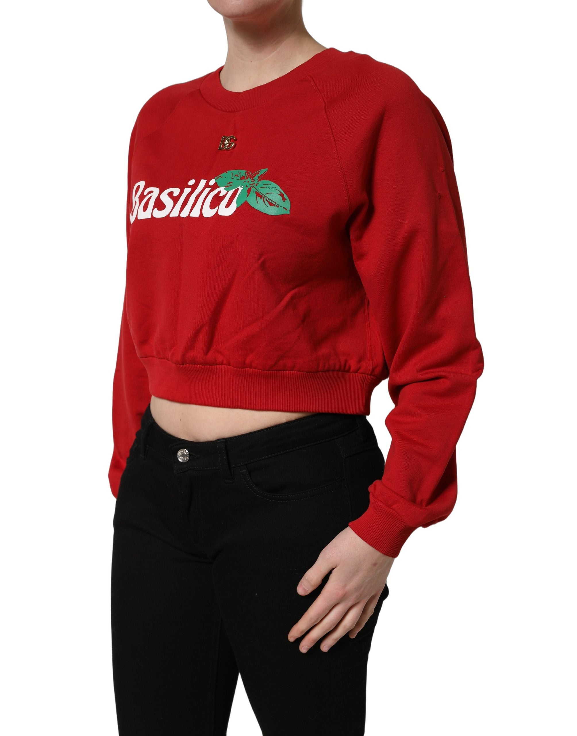 Elevate your style with the Dolce & Gabbana Red Cotton Cropped Basilico Sweatshirt, a masterpiece of Italian craftsmanship that embodies bold sophistication and effortless luxury.
