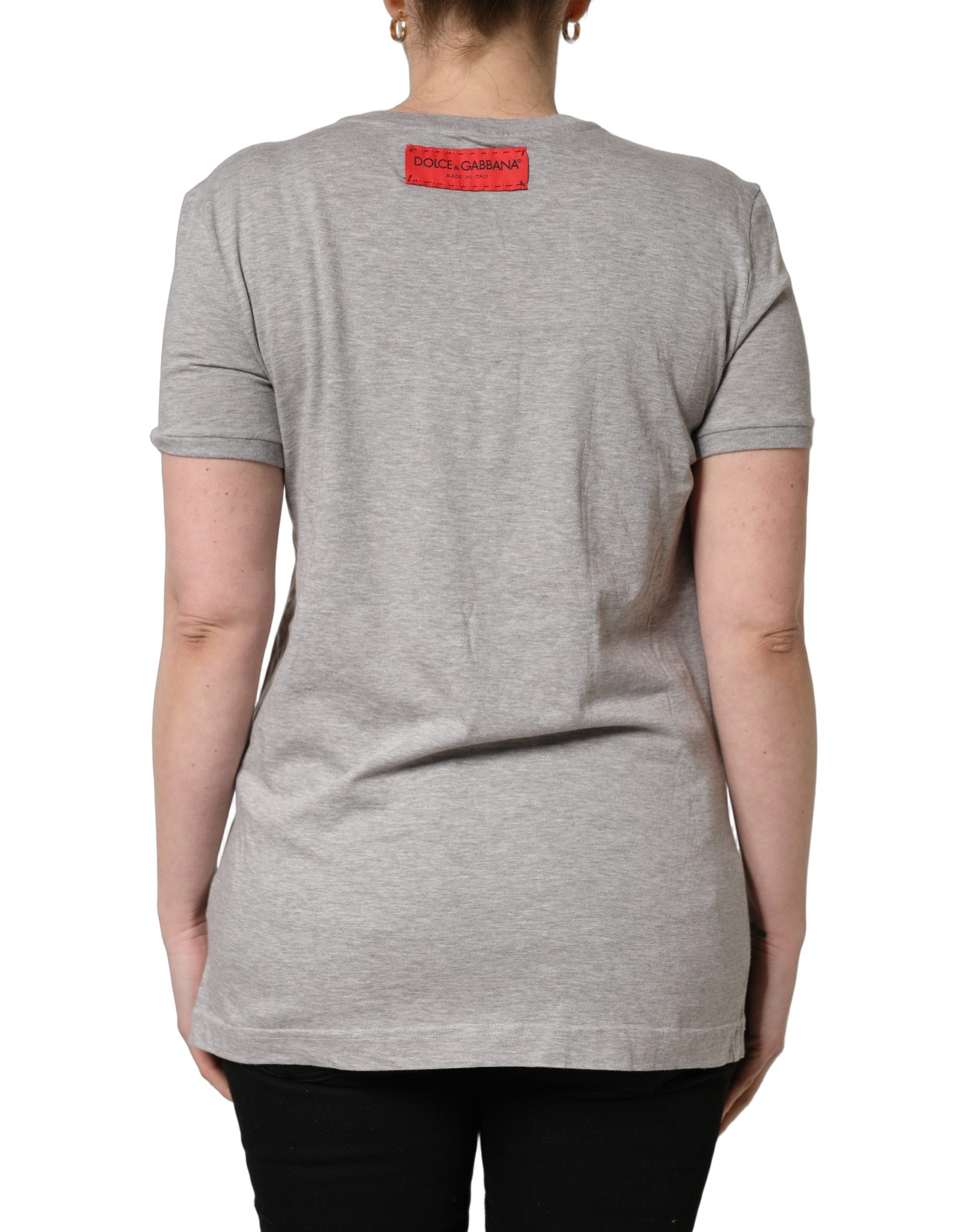 Elevate your style with the Dolce & Gabbana Gray Cotton Logo Printed Crew Neck T-shirt, a luxurious blend of comfort and sophistication, expertly crafted in Italy.