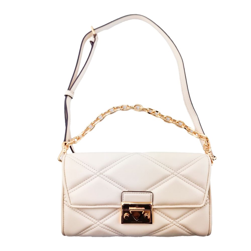 Indulge in the exquisite allure of the Michael Kors Beige Leather Shoulder Bag, a timeless accessory that embodies luxury and sophistication for every occasion.