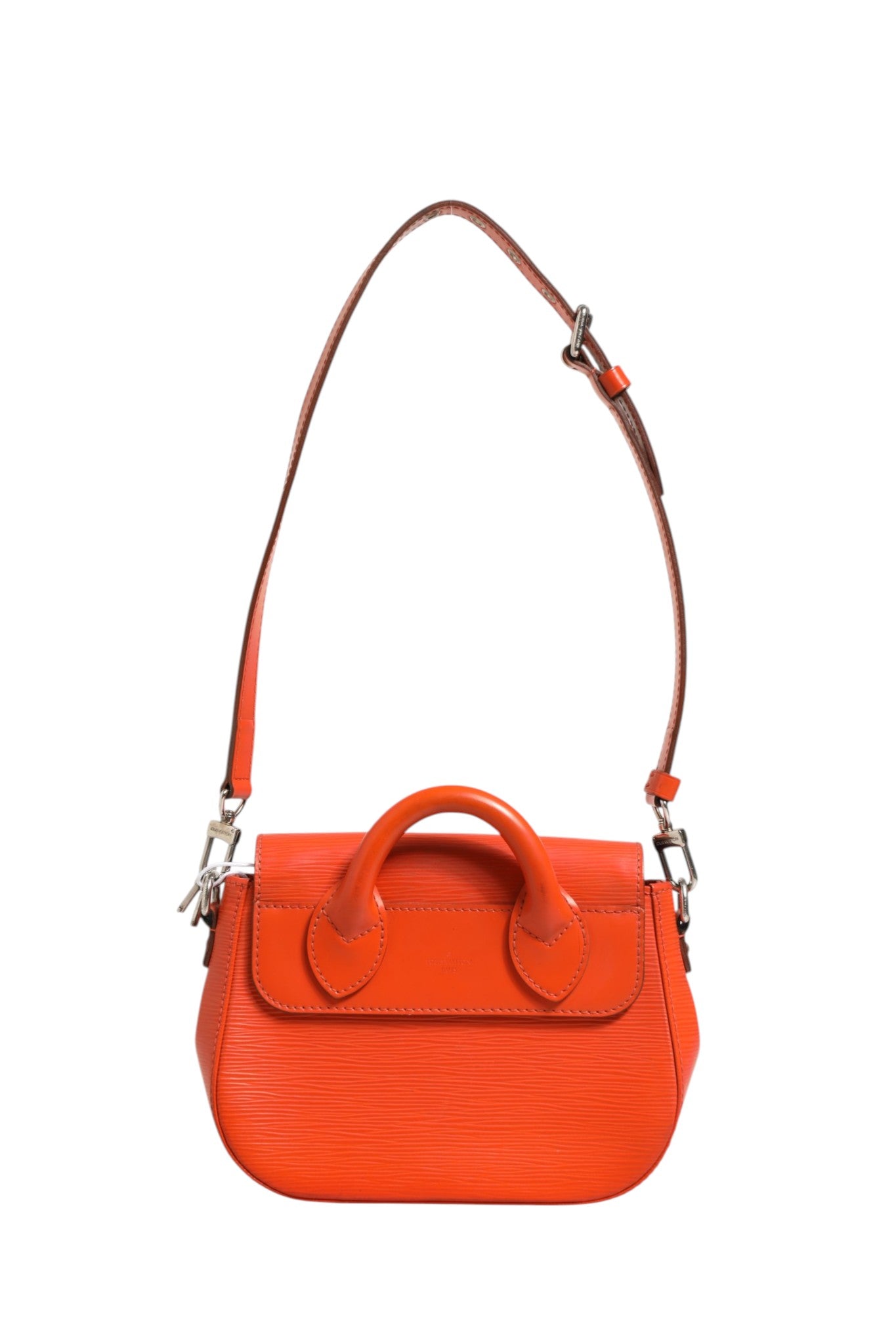 Indulge in the exquisite allure of the Louis Vuitton Epi Leather Eden PM Bag, a timeless masterpiece crafted from luxurious orange Epi leather, perfect for elevating any occasion.