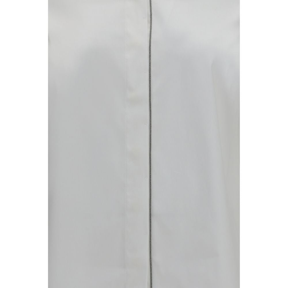 Brunello Cucinelli White Cotton Dress Shirt, Artisanal Elegance