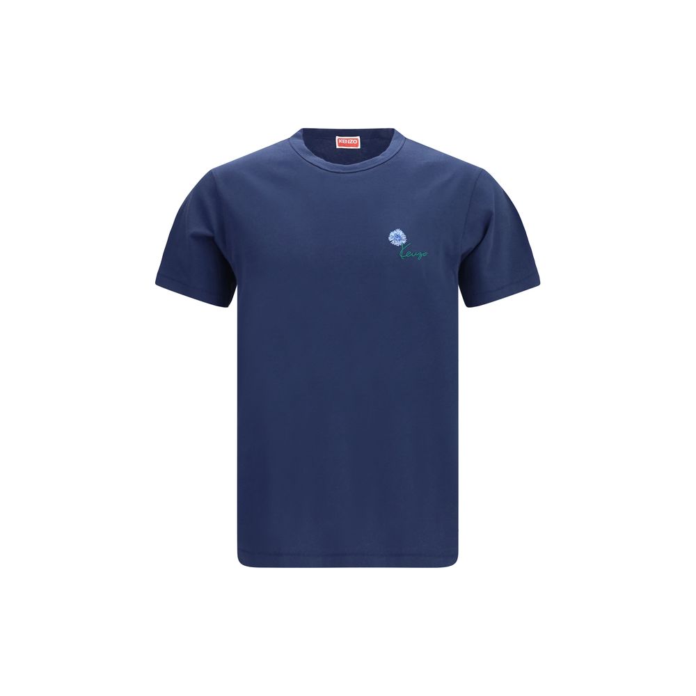 Elevate your wardrobe with the Kenzo Blue Cotton T-Shirt, featuring exquisite Tulip embroidery and crafted from 100% cotton, embodying luxury and artistry.