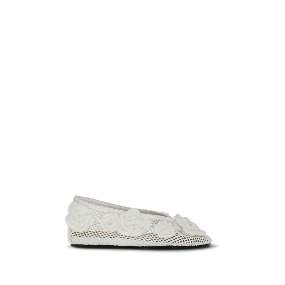 Ganni White Mesh Ballet Flats - Artisanal Elegance Redefined
