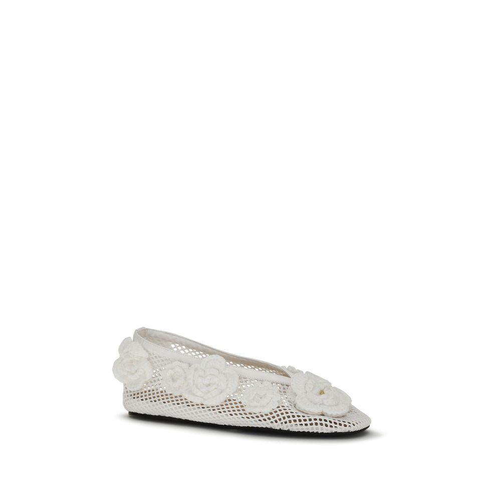 Ganni White Mesh Ballet Flats - Artisanal Elegance Redefined