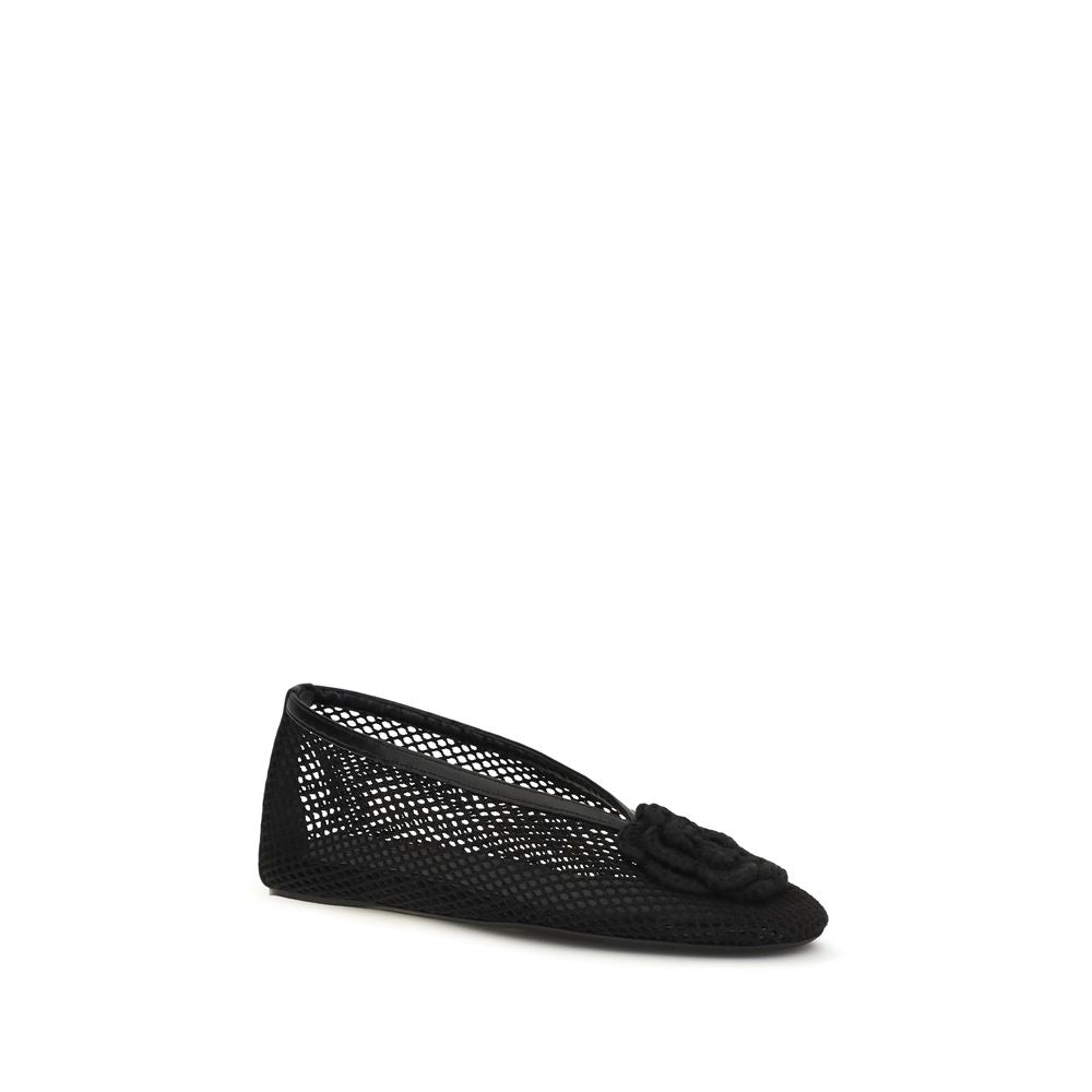Ganni Black Ballet Flats - Modern Elegance Redefined in Mesh
