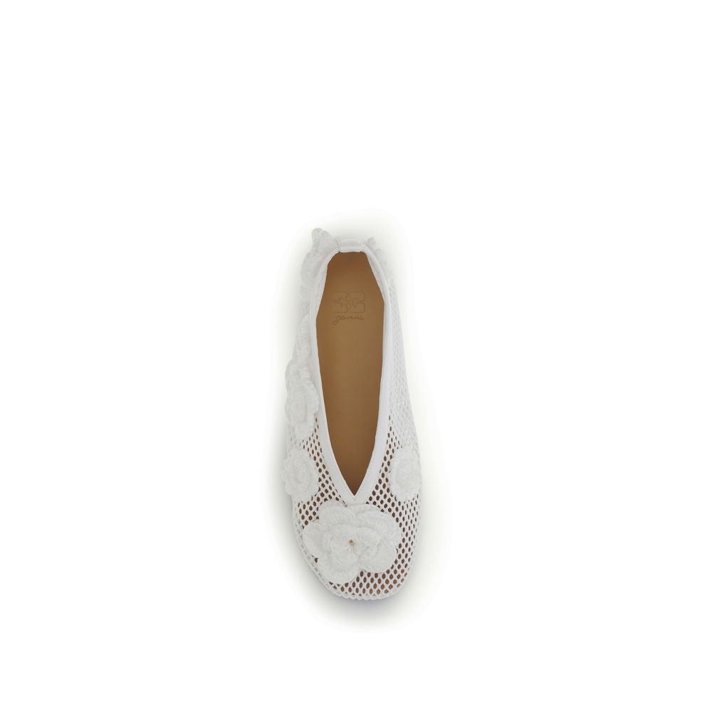 Ganni White Mesh Ballet Flats - Artisanal Elegance Redefined