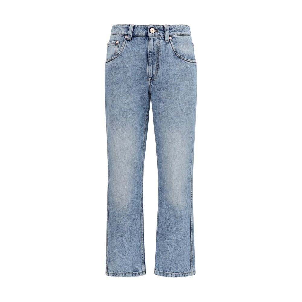 Indulge in the Brunello Cucinelli Blue Cotton Straight-Leg Jeans, where exquisite Italian craftsmanship meets timeless elegance, perfect for the discerning individual.