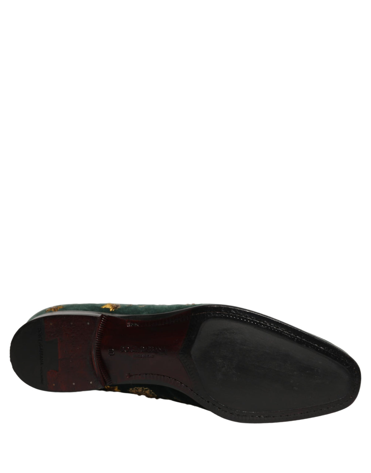 Dolce & Gabbana Green Floral Embroidery Velvet Loafers