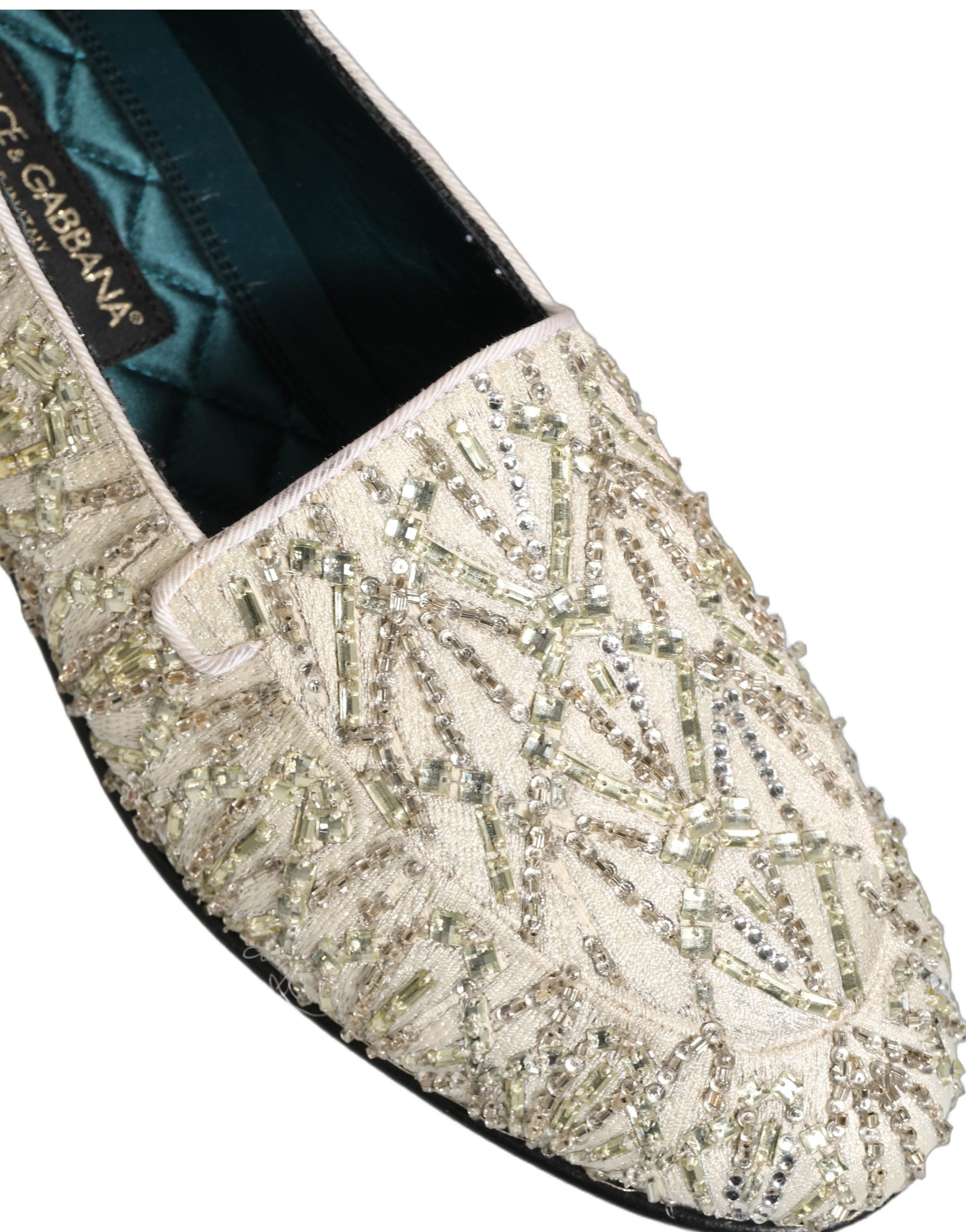 Dolce & Gabbana White Velvet Embroidered Dress Loafers Couture