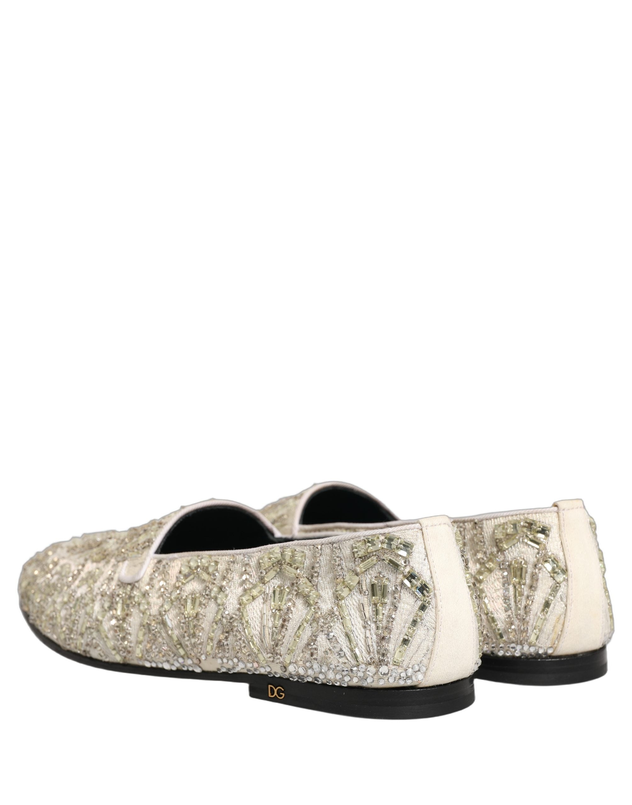 Dolce & Gabbana White Velvet Embroidered Loafers, Couture Elegance