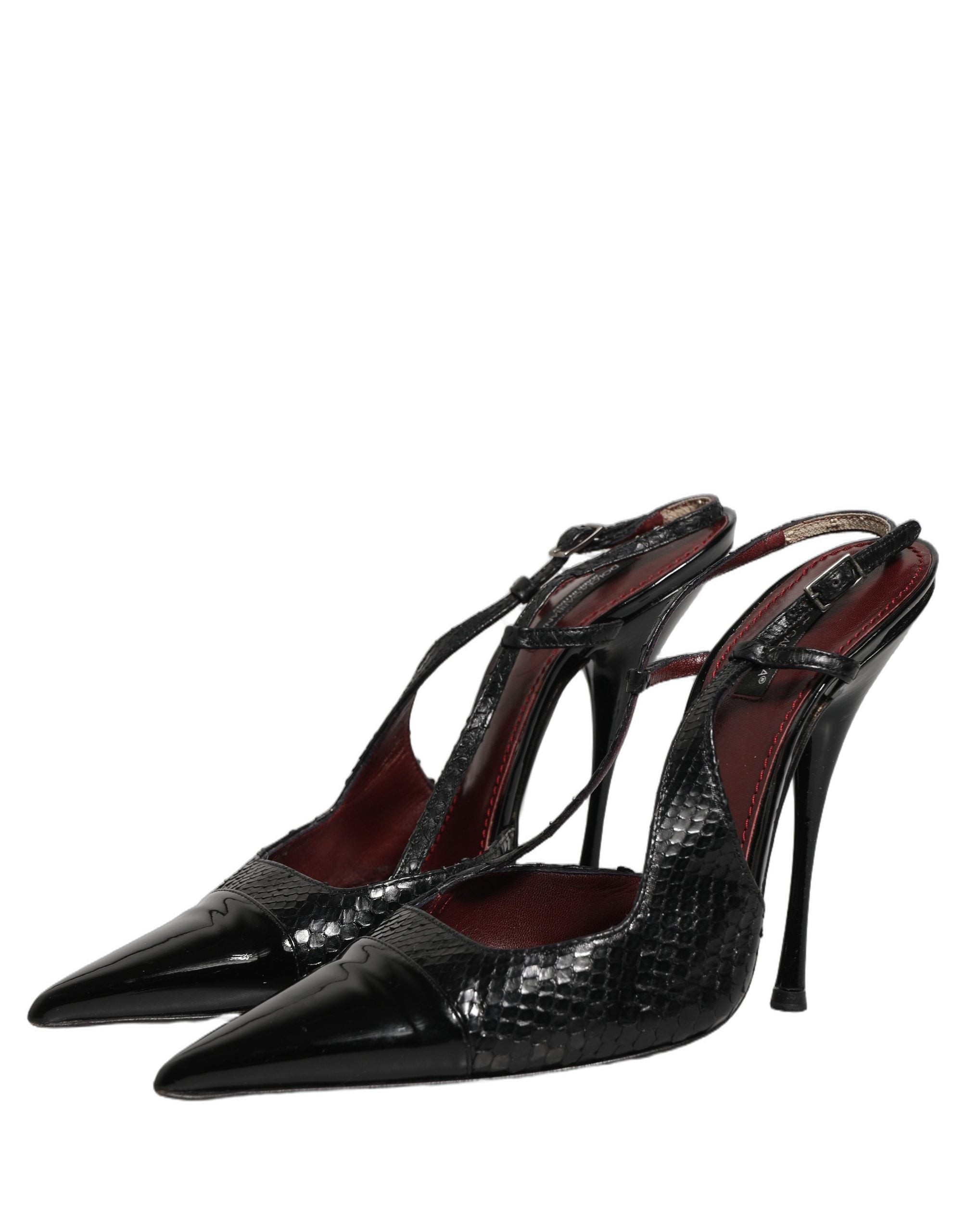 Dolce & Gabbana Black Exotic Patent Leather Slingback Pumps Shoes