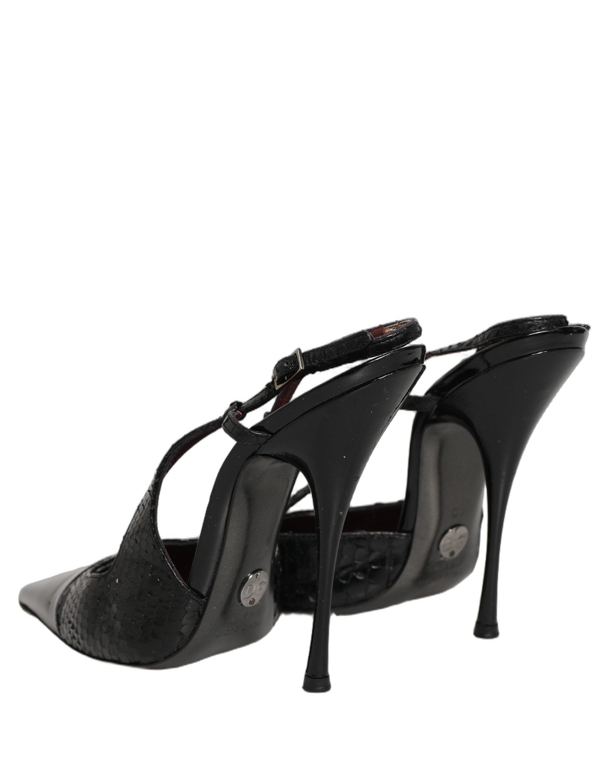 Dolce & Gabbana Black Exotic Patent Leather Slingback Pumps Shoes