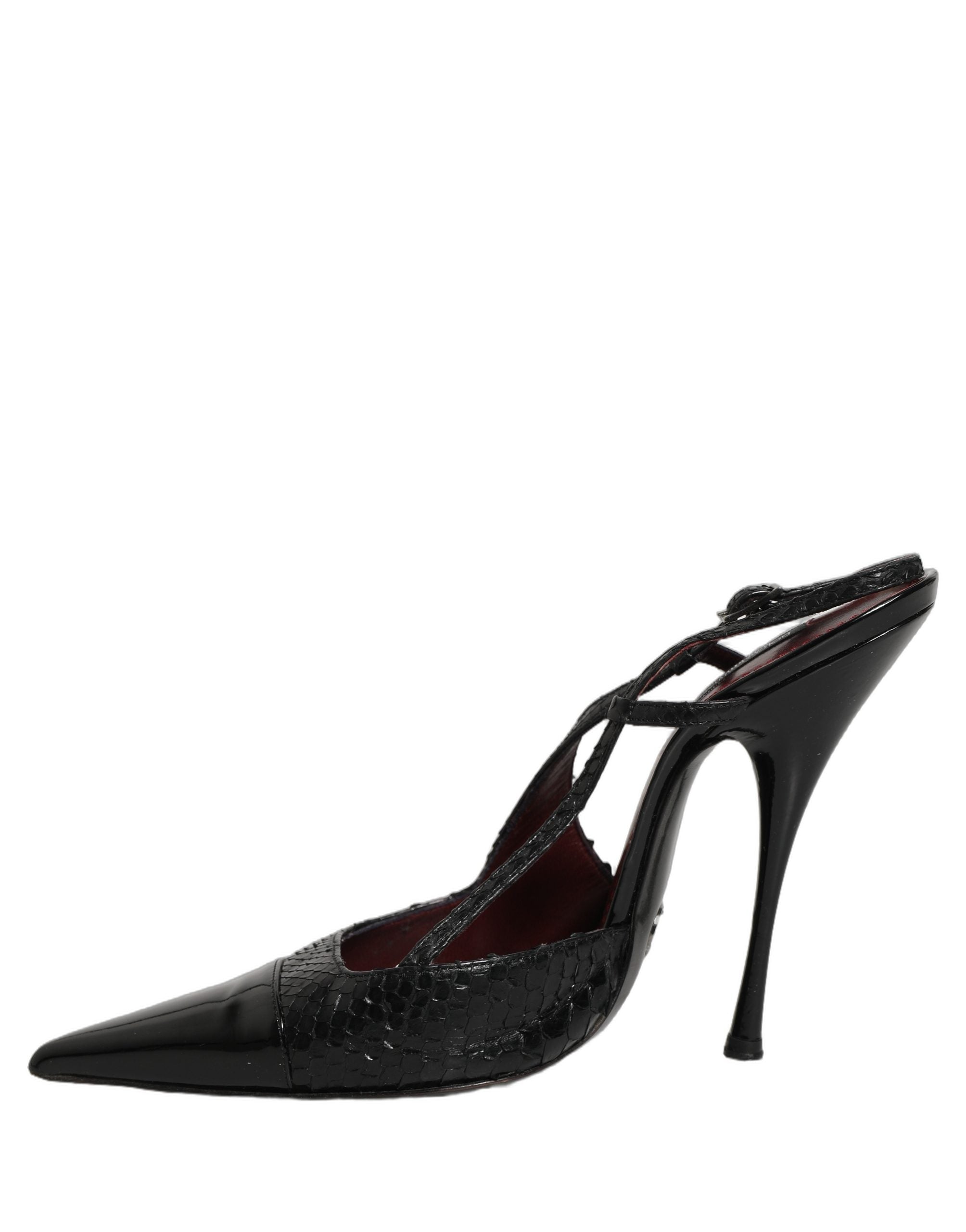 Dolce & Gabbana Black Exotic Patent Leather Slingback Pumps Shoes