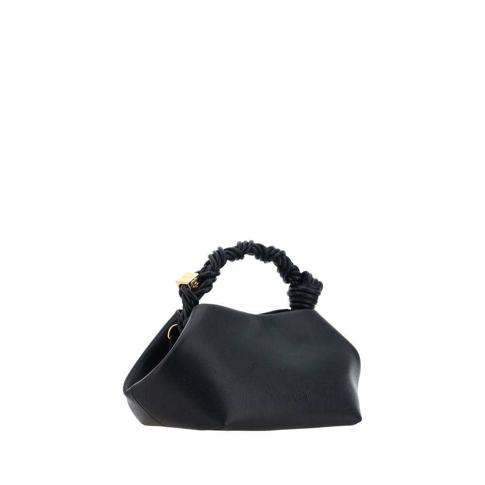Elevate your style with the Ganni Black Calf Leather Bos Taurus Handbag, a masterpiece of sustainable luxury, featuring a unique hexagonal design and exquisite craftsmanship.
