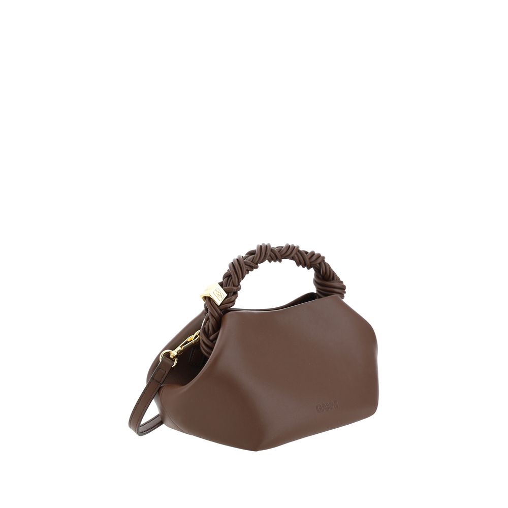 Indulge in the Ganni Brown Calf Leather Bos Taurus Handbag, a masterpiece of sustainable luxury, featuring exquisite craftsmanship and a captivating hexagonal silhouette.