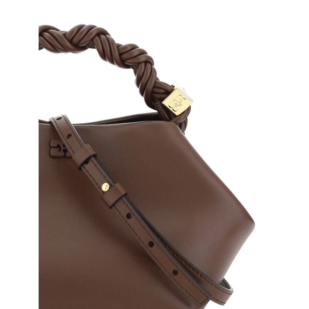 Elevate your style with the Ganni Brown Calf Leather Bos Taurus Handbag, a masterpiece of craftsmanship and sustainable luxury, perfect for the discerning fashion connoisseur.