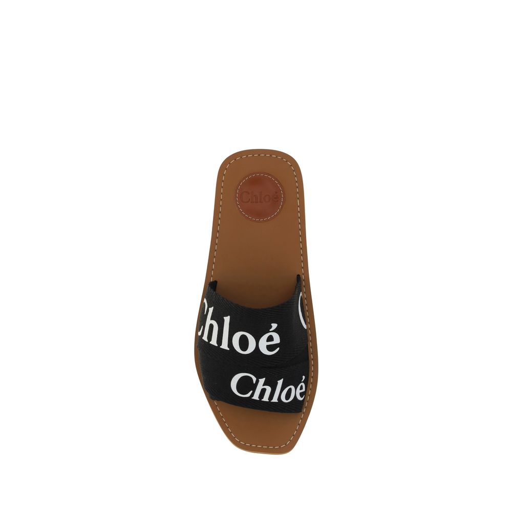 Chloé Black Linen Flat Sandals
