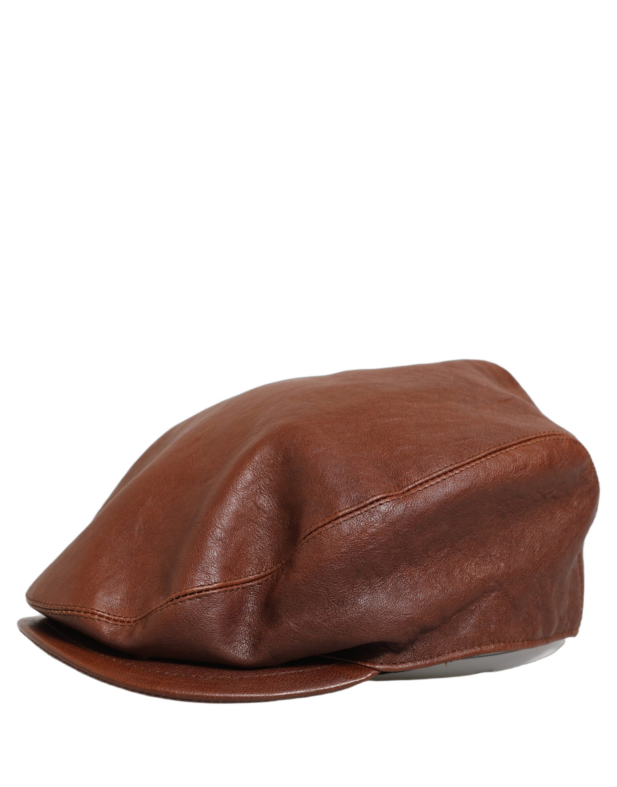 Dolce & Gabbana Brown Lamb Leather Newsboy Cap Couture