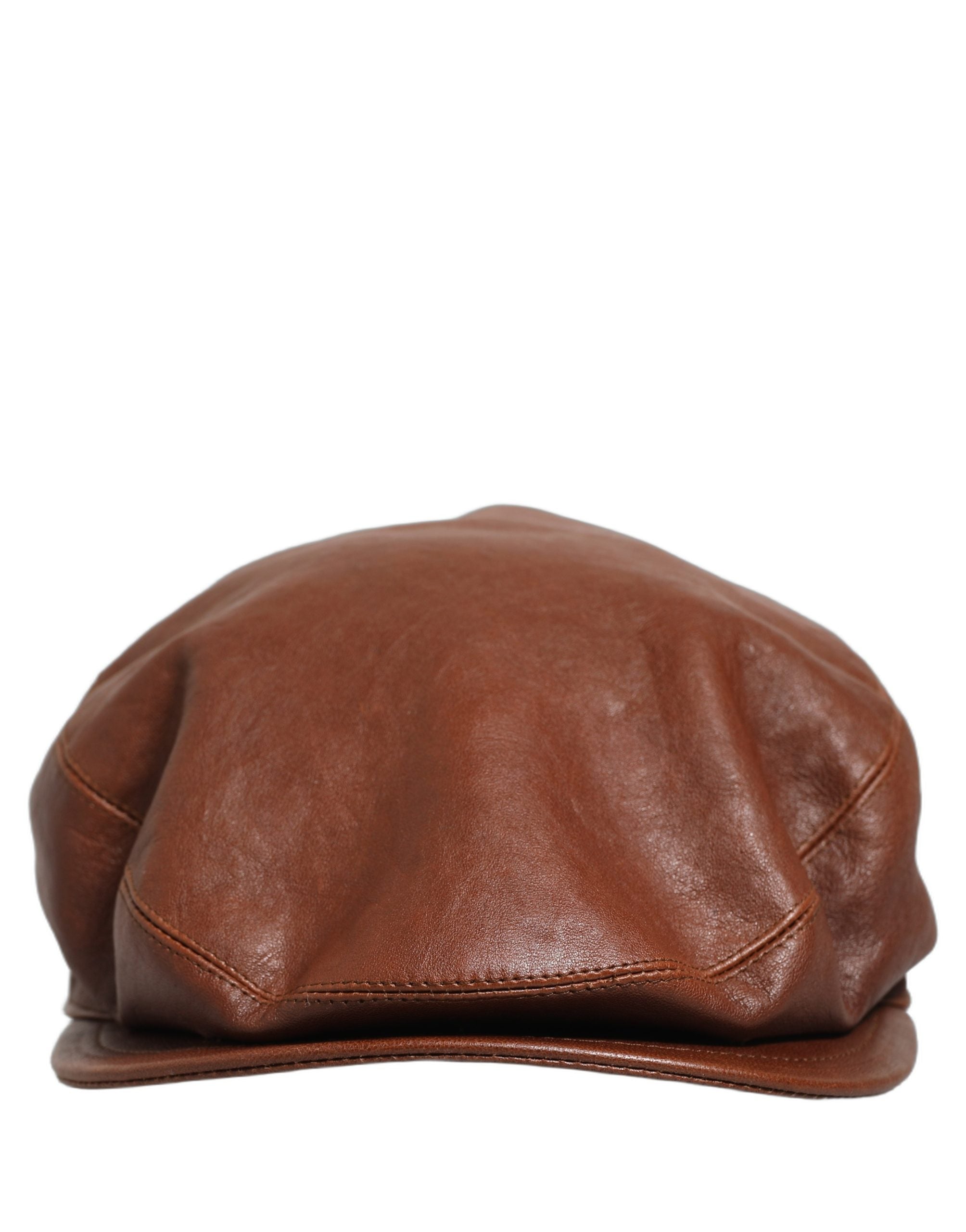 Dolce & Gabbana Brown Lamb Leather Newsboy Cap Couture