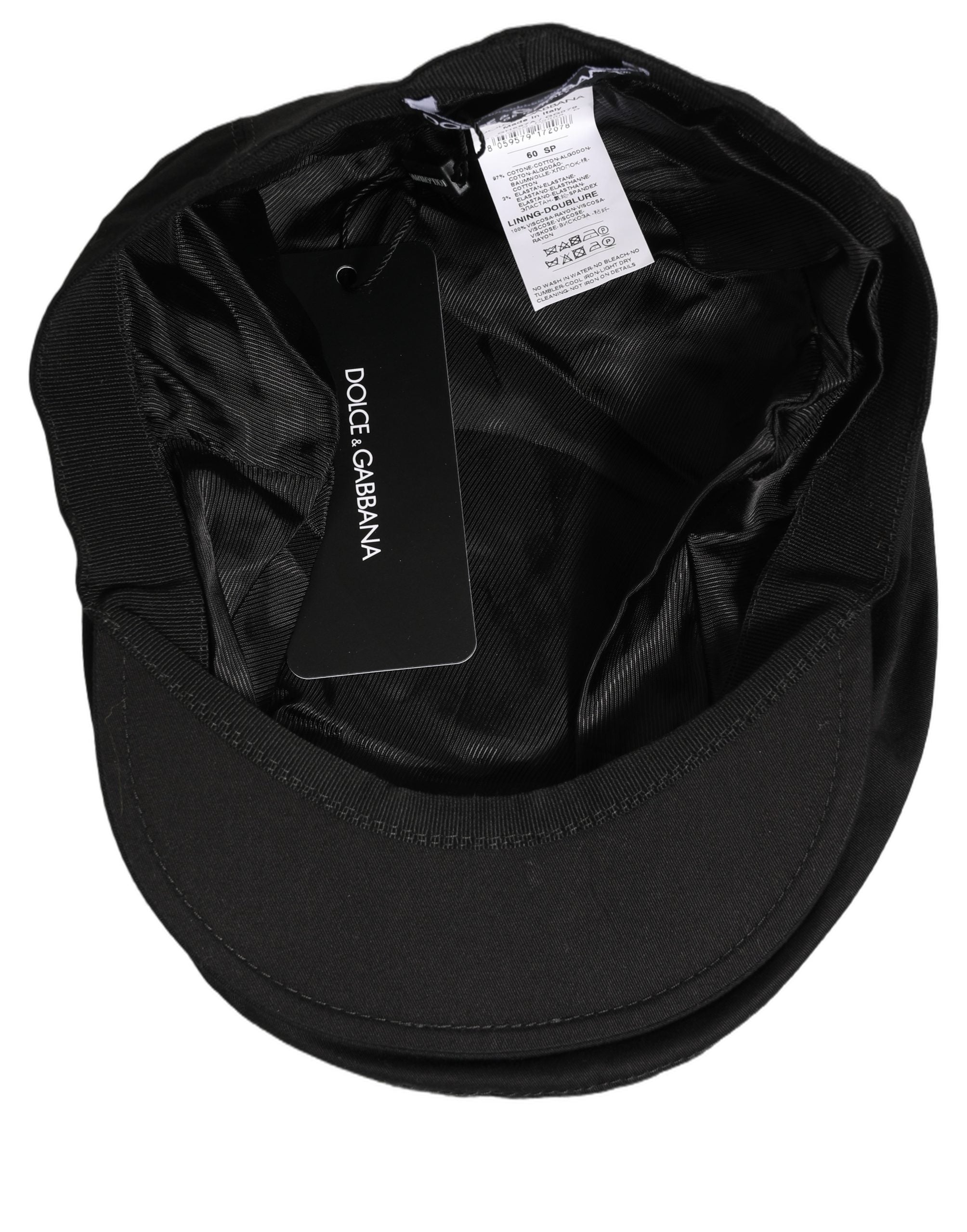 Dolce & Gabbana Black Cotton Stretch Newsboy Cap Couture