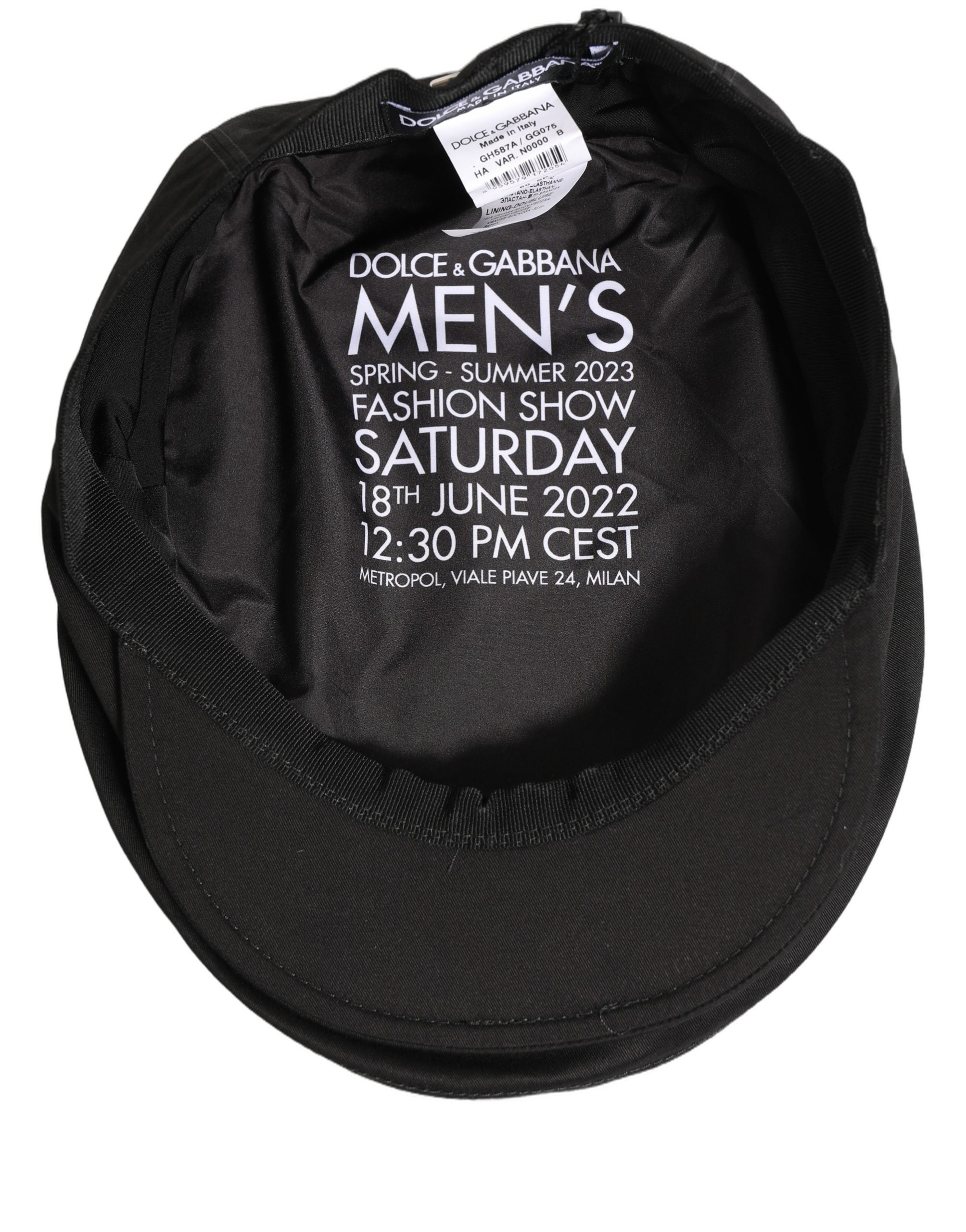 Dolce & Gabbana Black Cotton Stretch Newsboy Hat, Timeless Elegance
