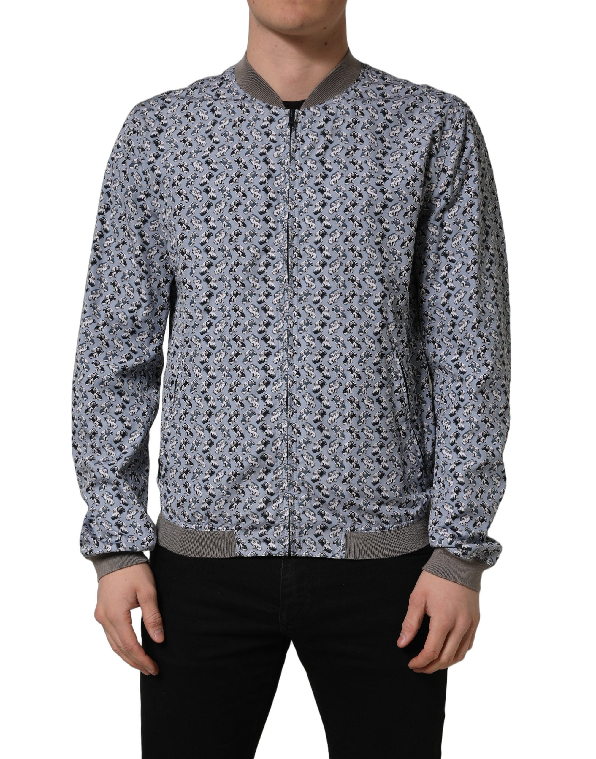 Dolce & Gabbana Light Blue Cotton Bomber Jacket Couture