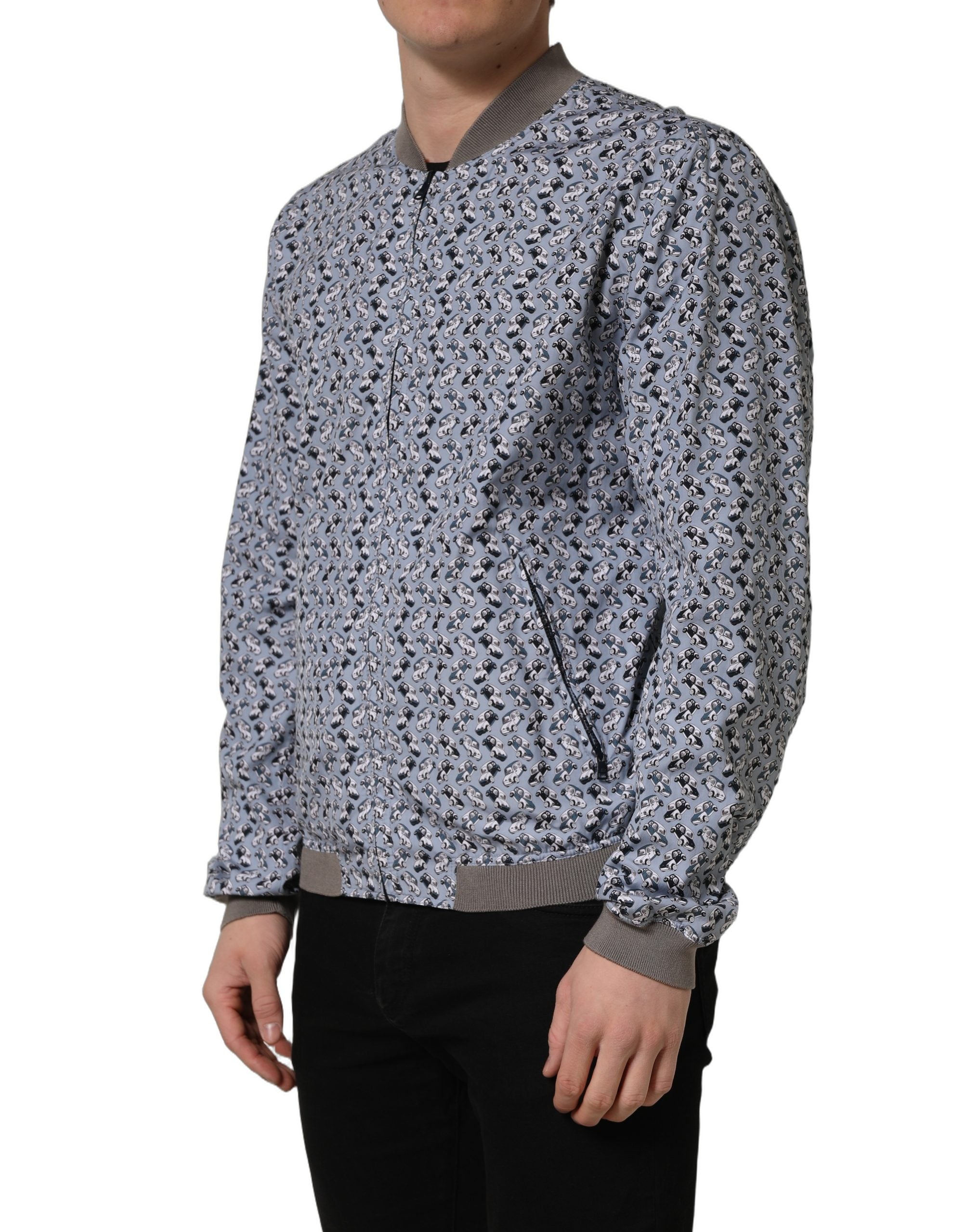 Dolce & Gabbana Light Blue Cotton Bomber Jacket Couture