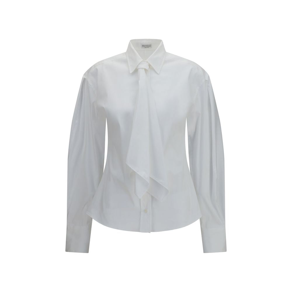 Brunello Cucinelli White Cotton Dress Shirt, Designer Elegance