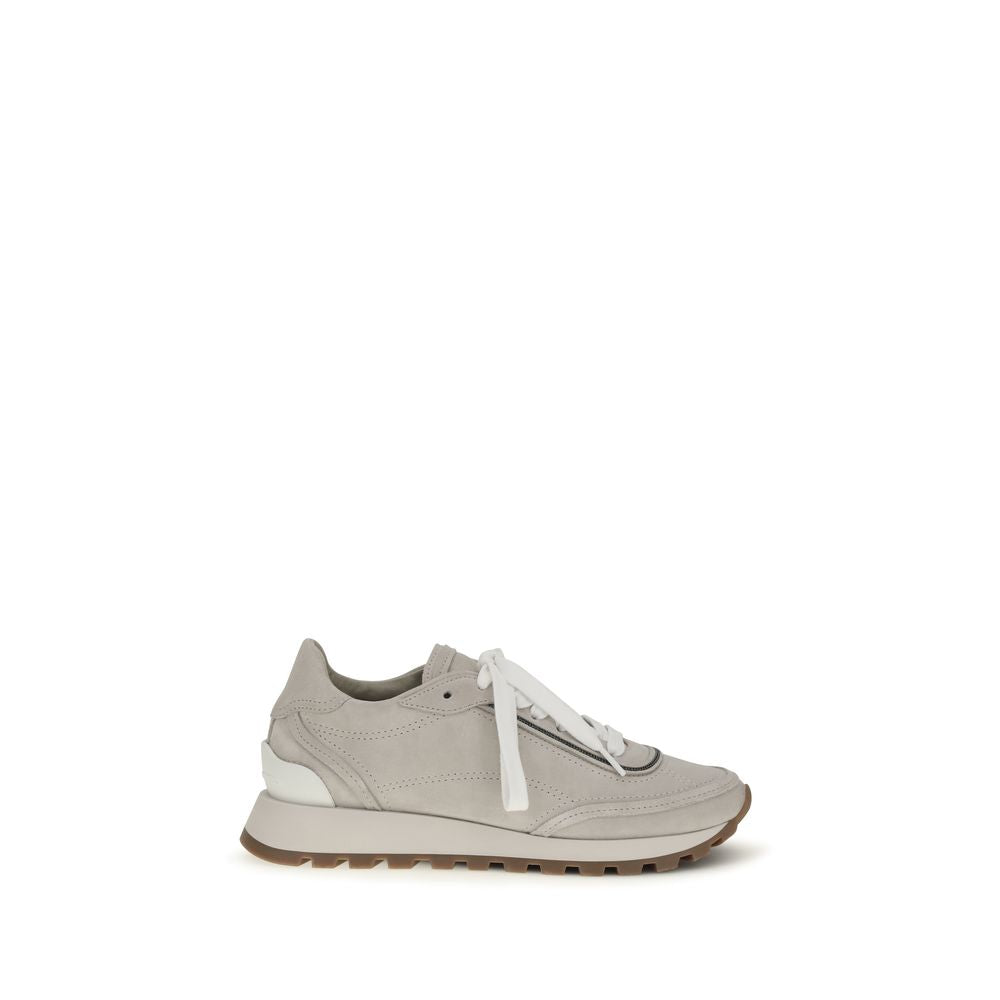 Experience the exquisite Brunello Cucinelli Gray Calf Leather Bos Taurus Athletic Sneakers, where artisanal craftsmanship meets contemporary elegance, redefining luxury footwear.